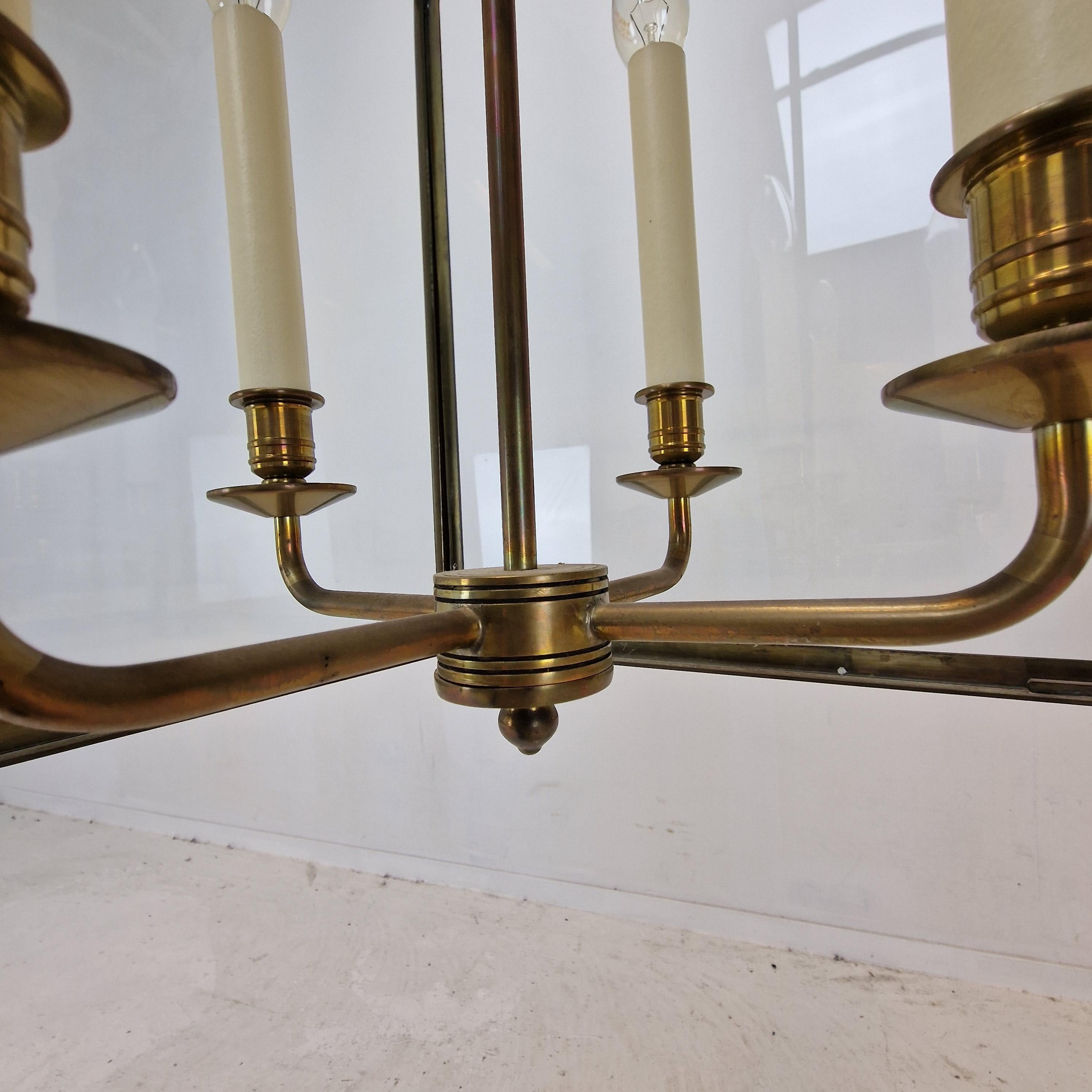 Huge Brass and Glass French Hall Lantern For Sale 5