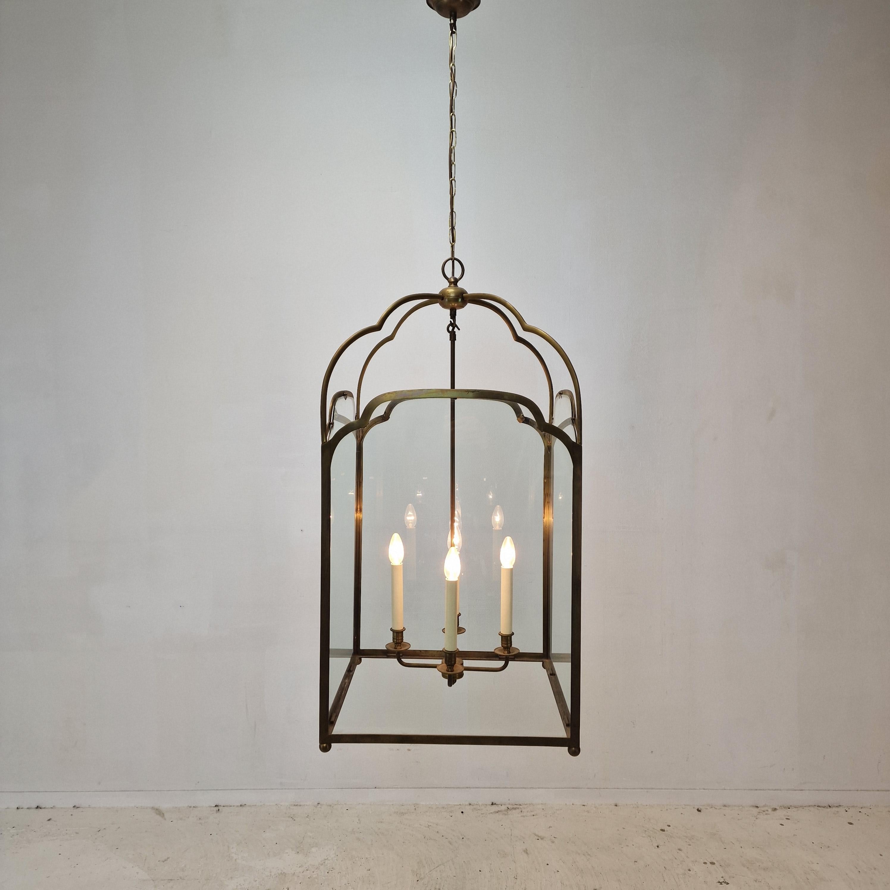 Romantic Huge Brass and Glass French Hall Lantern