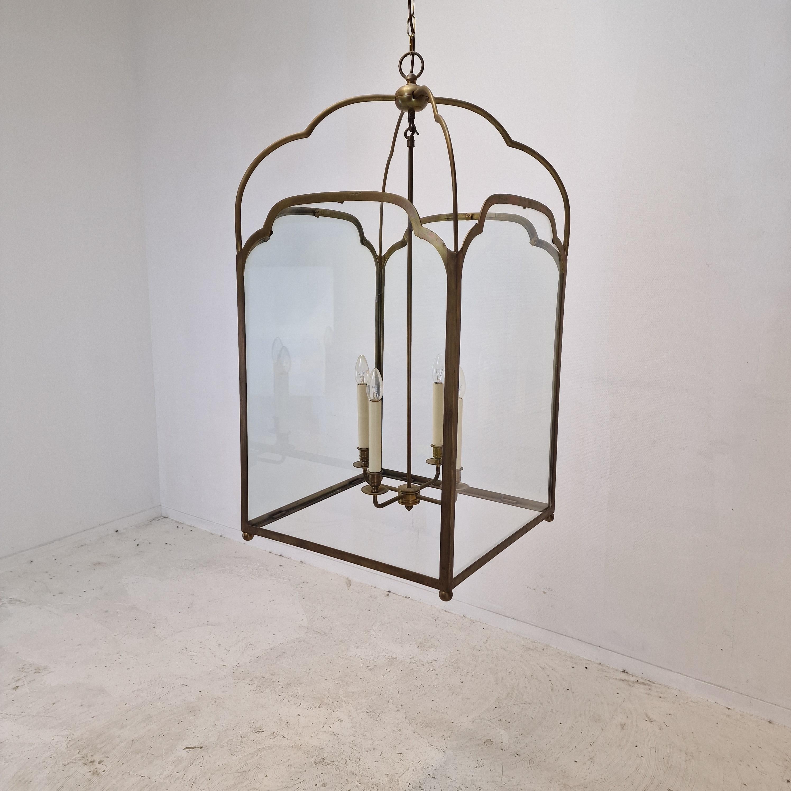 Hand-Crafted Huge Brass and Glass French Hall Lantern