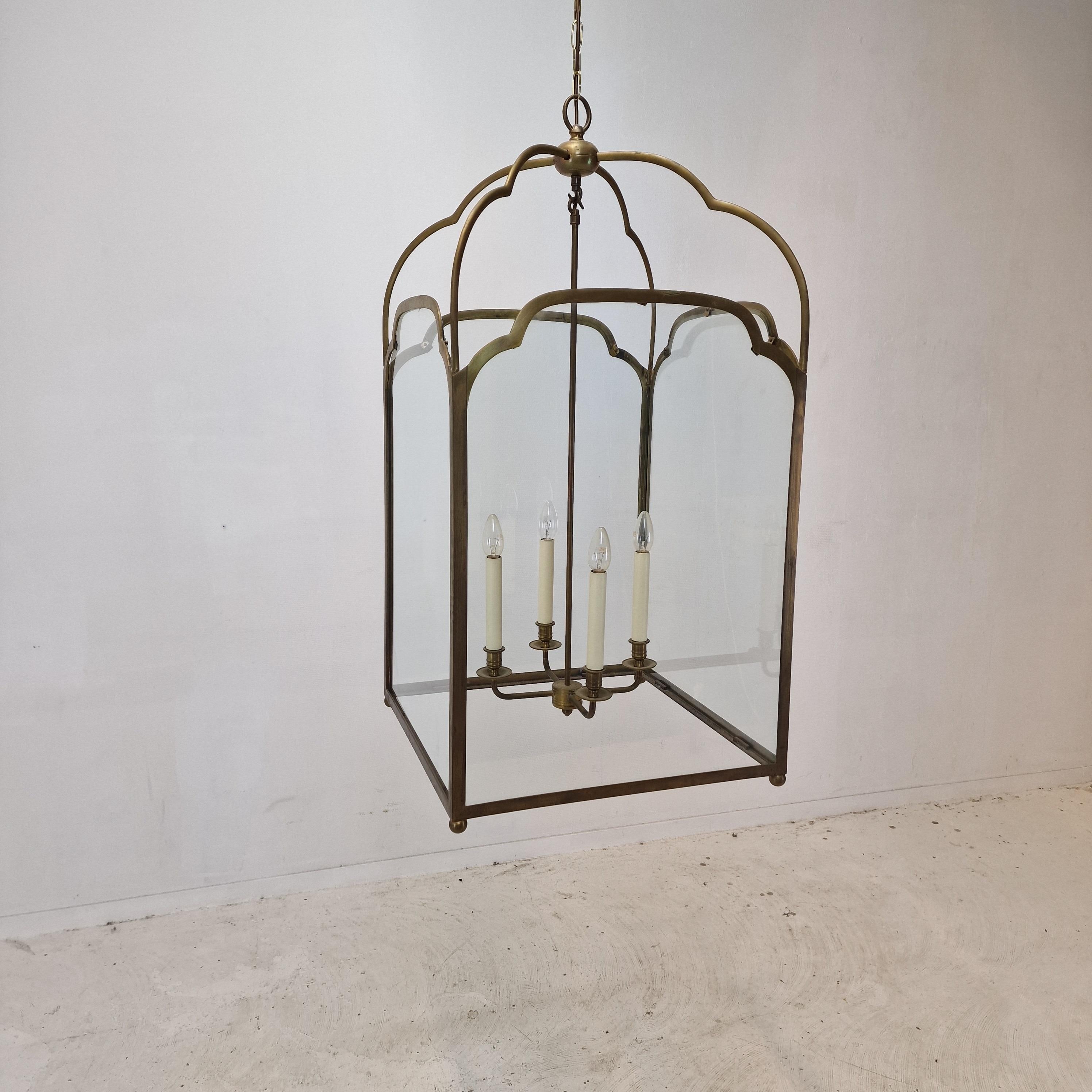 Huge Brass and Glass French Hall Lantern In Good Condition For Sale In Oud Beijerland, NL