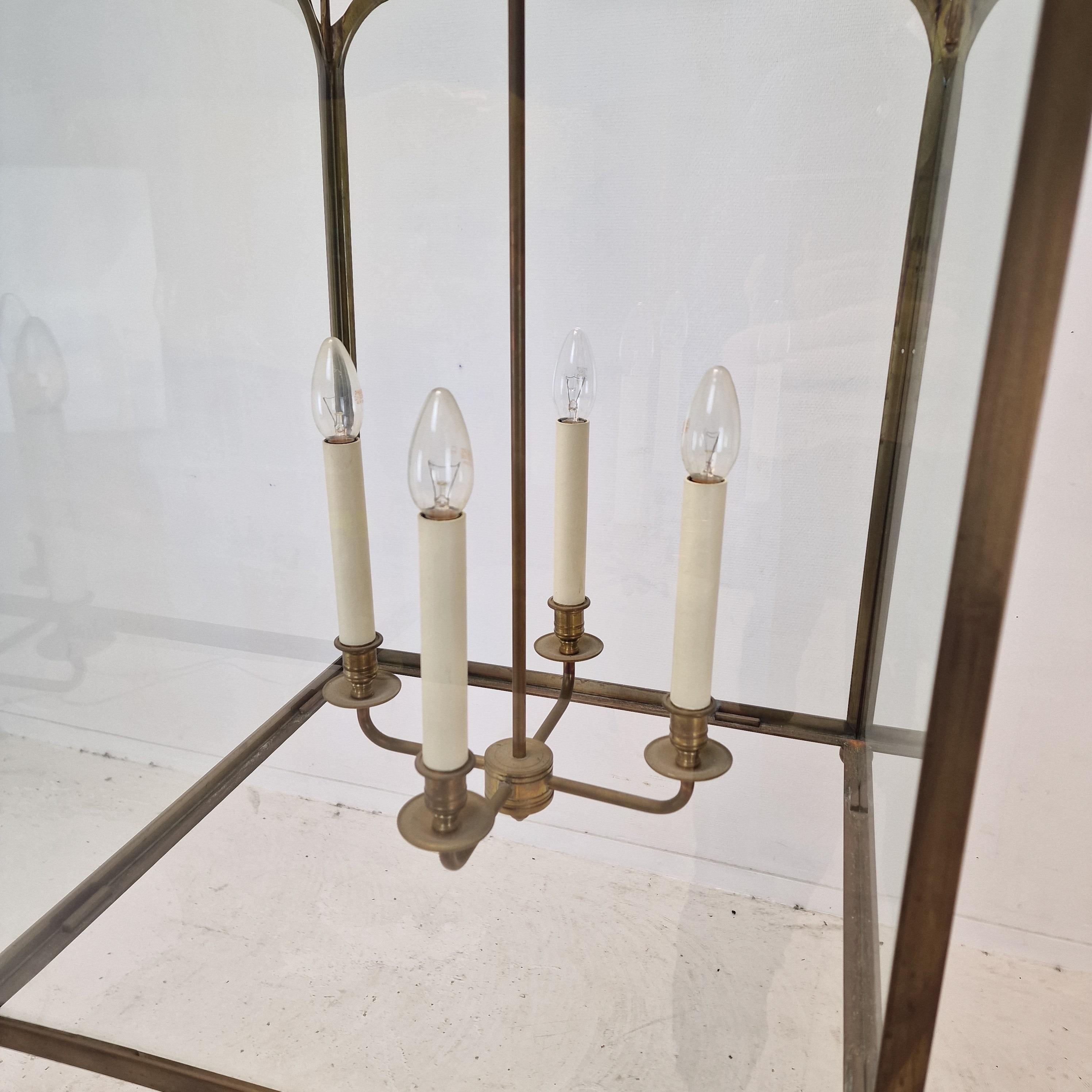 20th Century Huge Brass and Glass French Hall Lantern For Sale