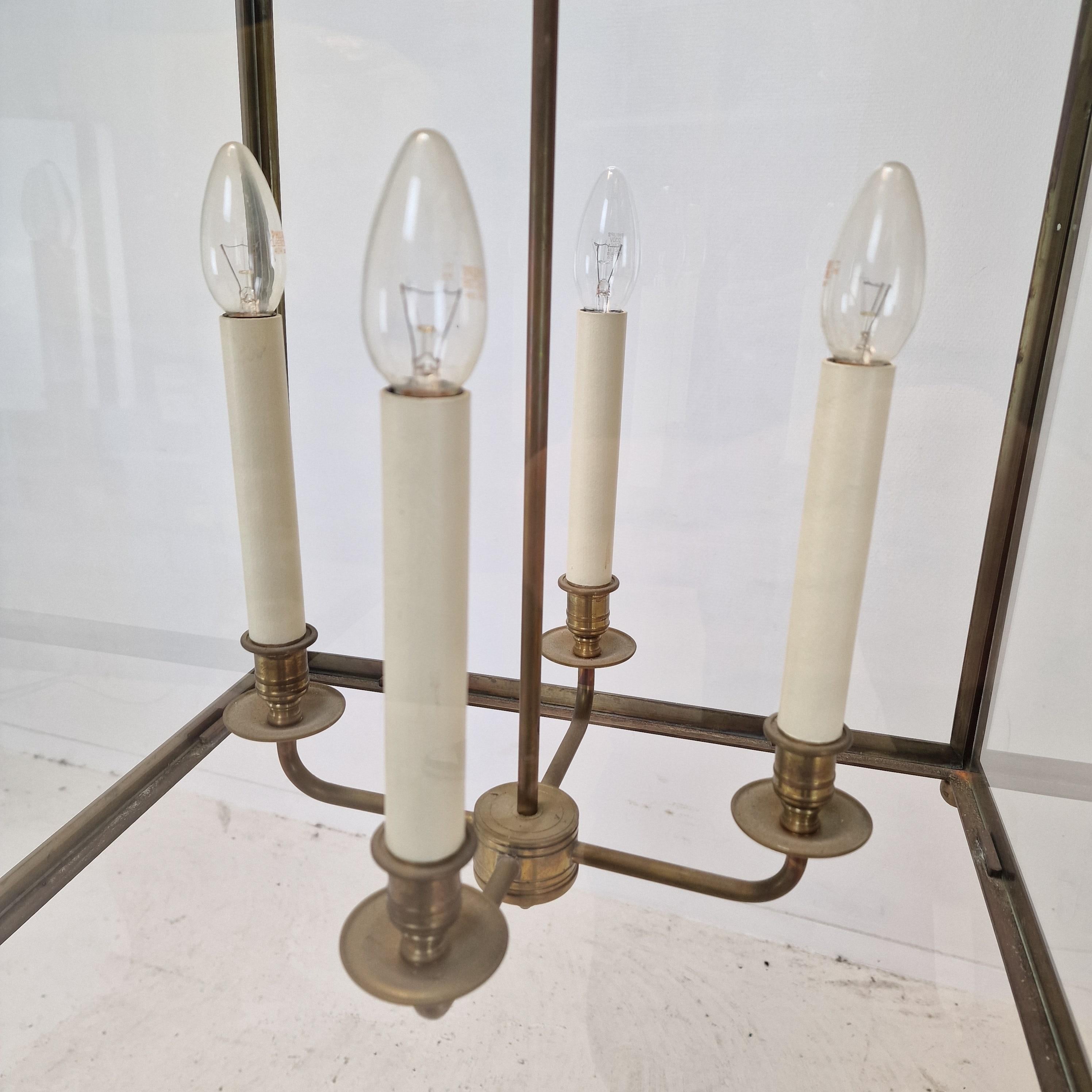 Huge Brass and Glass French Hall Lantern For Sale 1