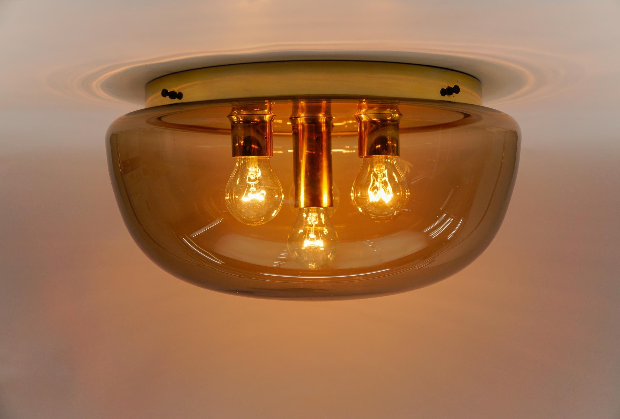 Huge Brass and Smoked Glass Flush Mount by Limburg, Germany 1960s In Good Condition For Sale In Nürnberg, Bayern