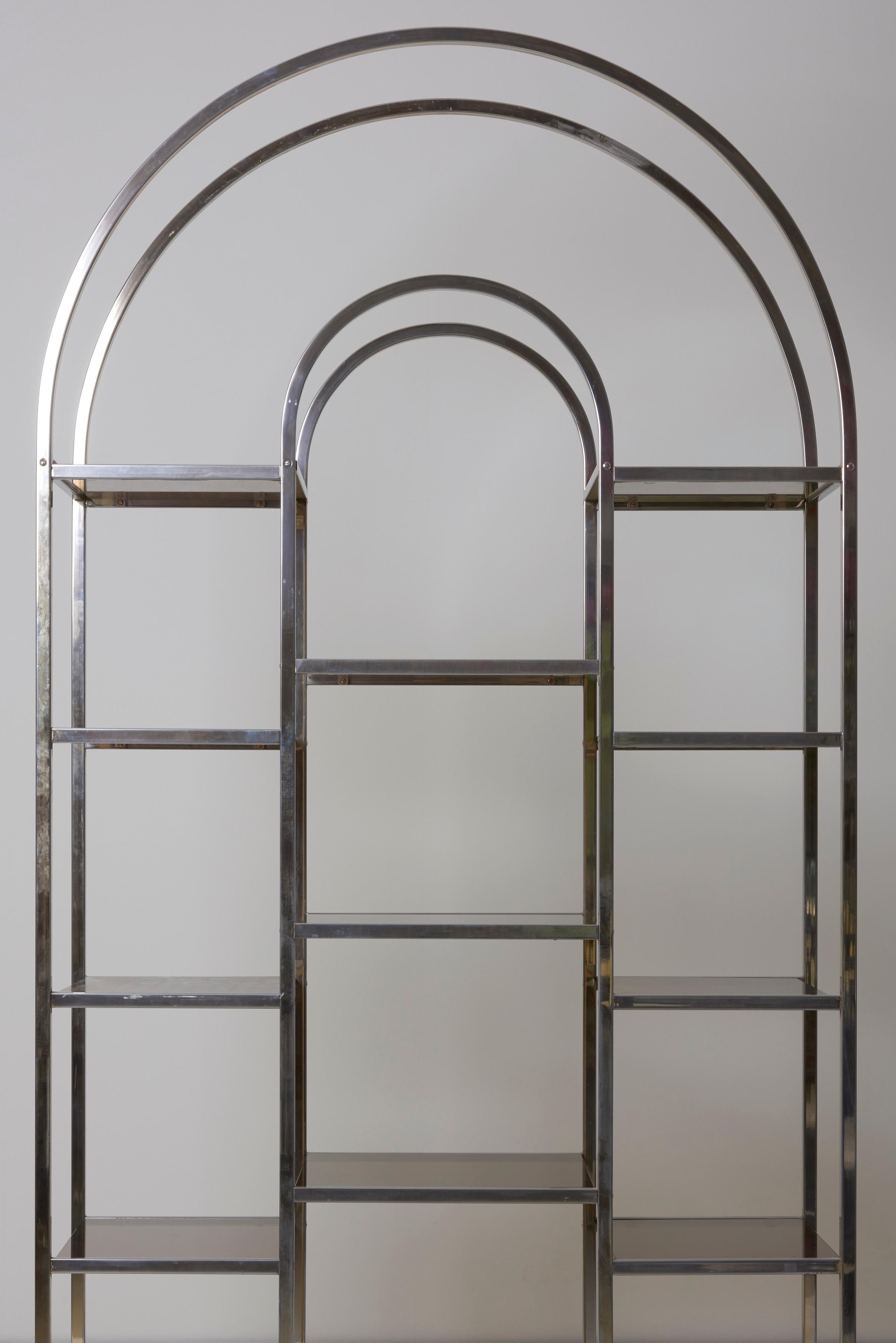 Late 20th Century Huge Brass and Tinted Glass Bookshelf or Étagère by Romeo Rega