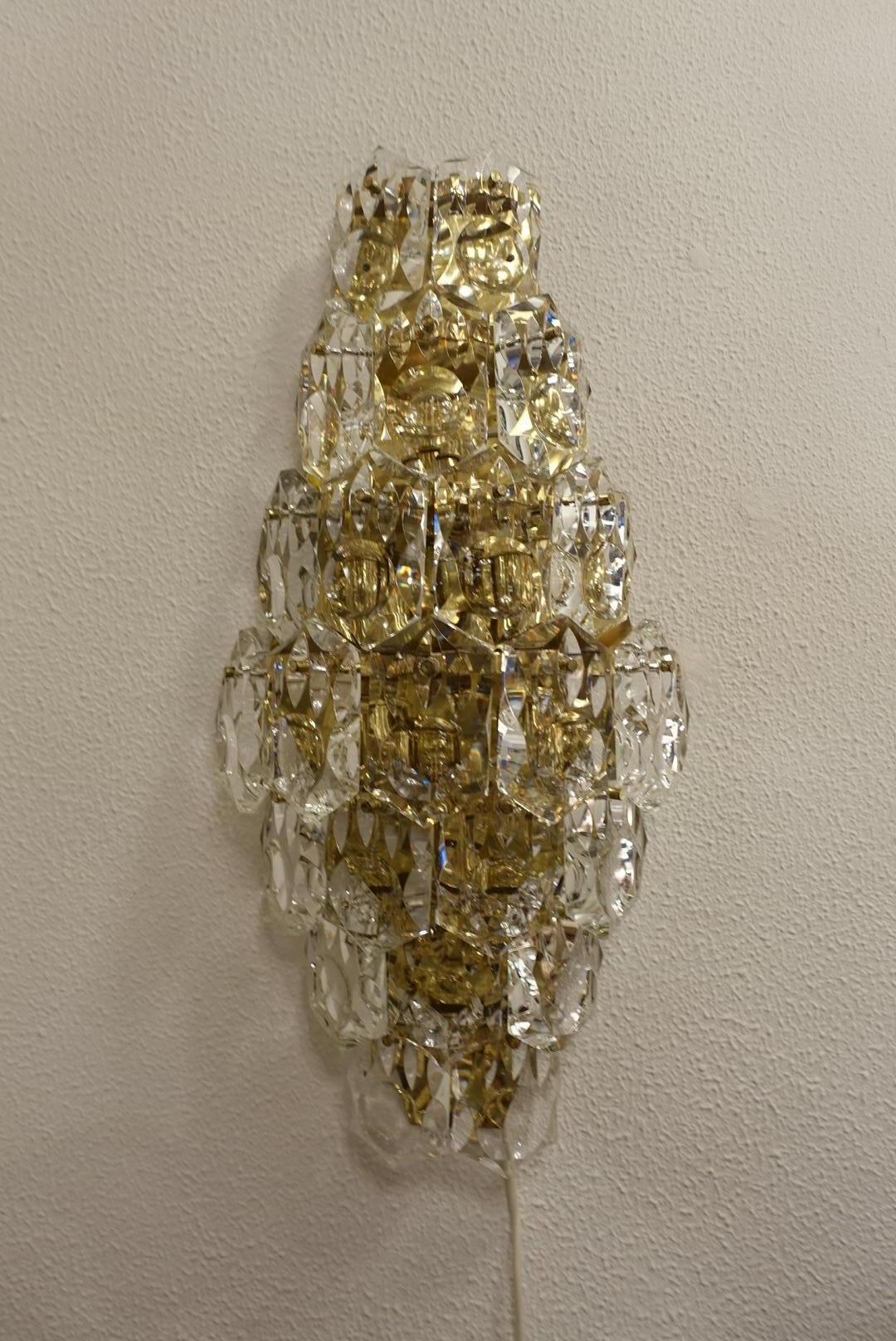 Huge Brass Sconce with Crystal Glasses by Kinkeldey Germany, circa 1970 3