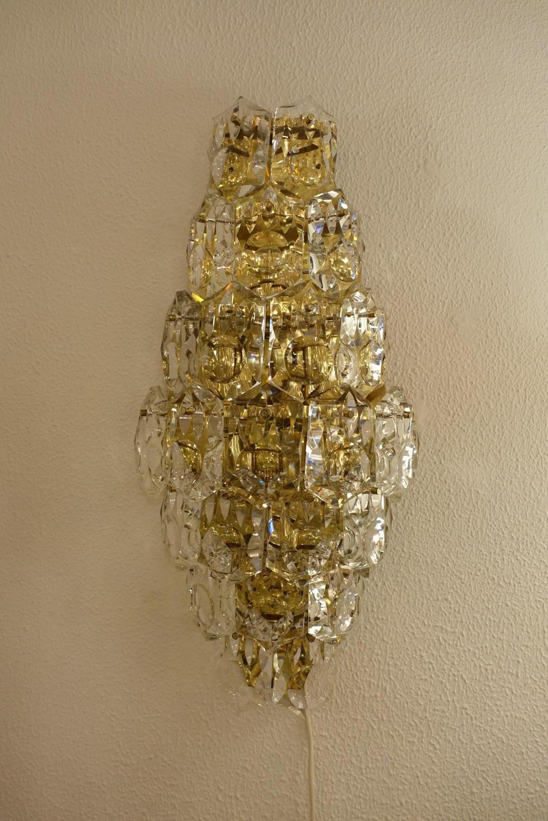 Huge Brass Sconce with Crystal Glasses by Kinkeldey Germany, circa 1970 (Moderne der Mitte des Jahrhunderts)