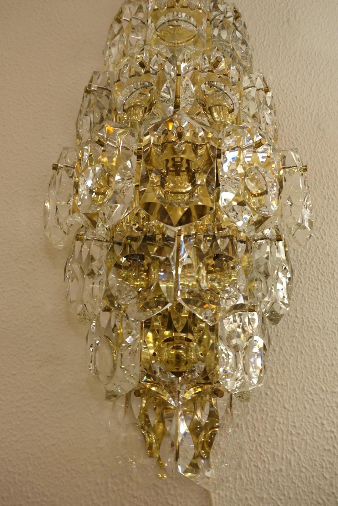 Huge Brass Sconce with Crystal Glasses by Kinkeldey Germany, circa 1970 (Deutsch)