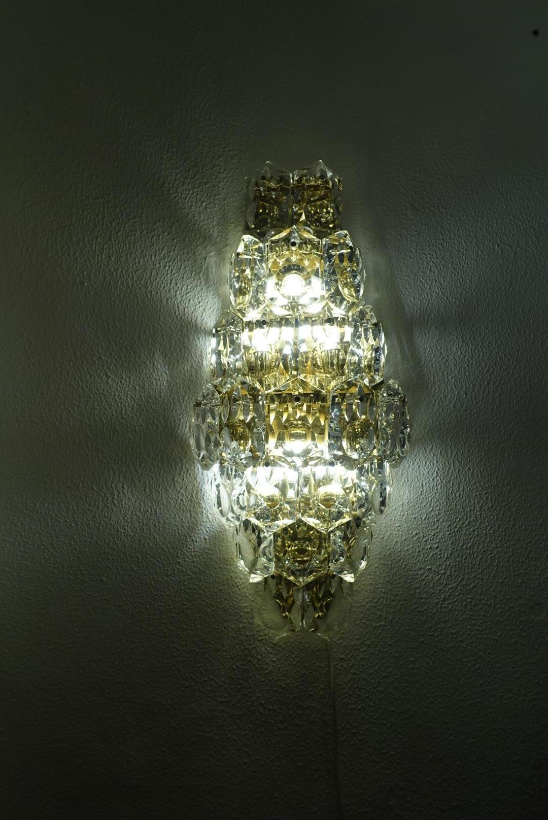 Huge Brass Sconce with Crystal Glasses by Kinkeldey Germany, circa 1970 (Messing)