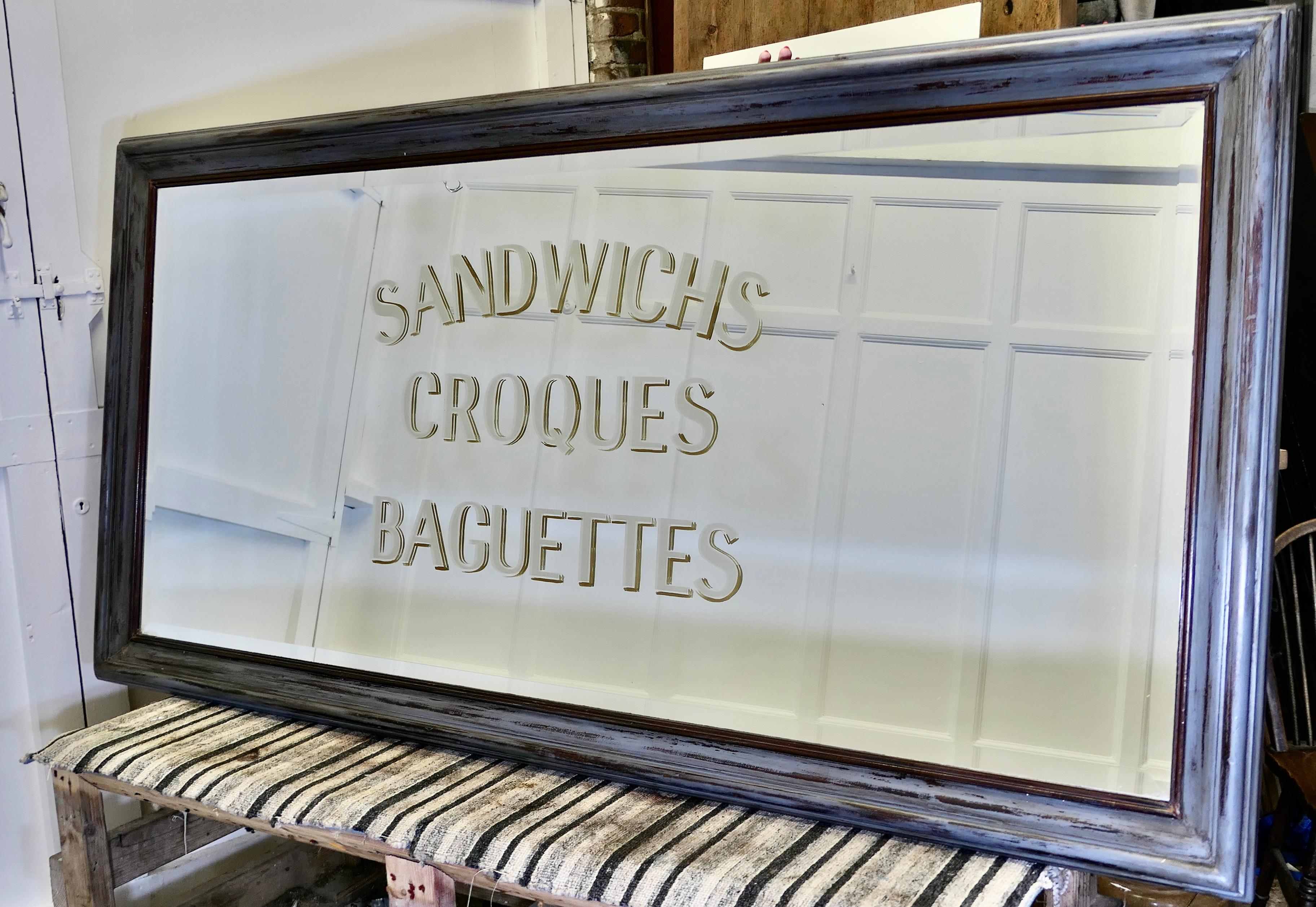 Art Deco Huge Brasserie Advertising Mirror, Sandwiches Croques & Baguettes