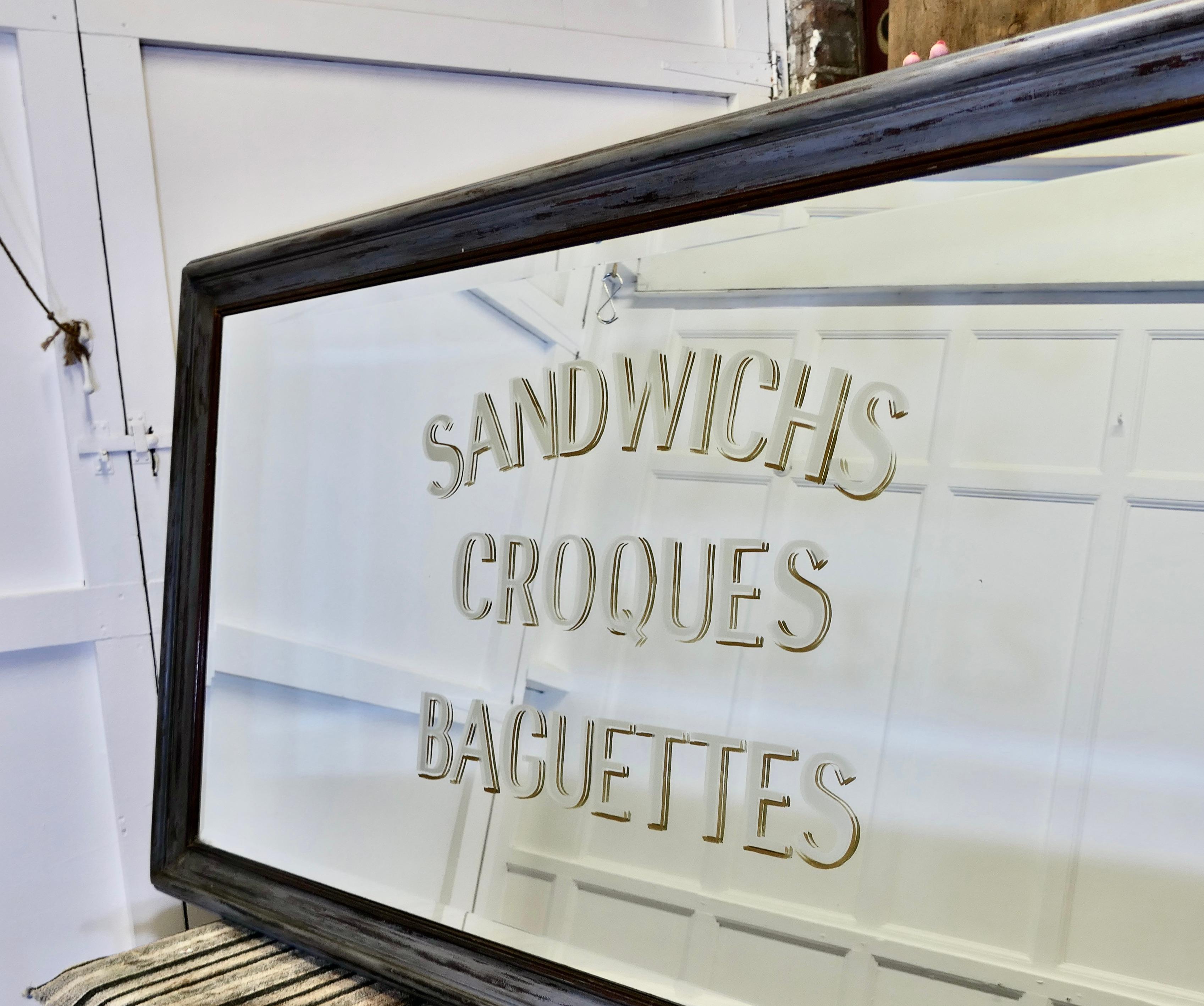 Huge Brasserie Advertising Mirror, Sandwiches Croques & Baguettes In Good Condition In Godshill, Isle of Wight