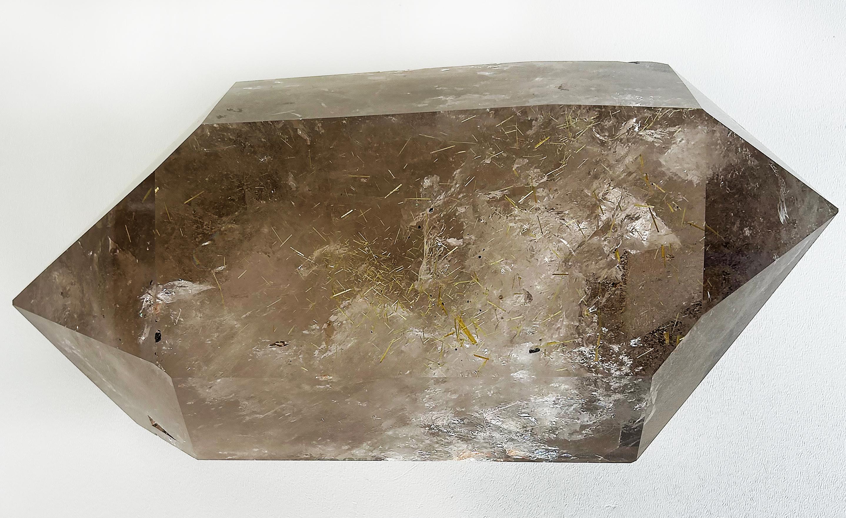 Huge Brazilian Golden Rutile Smoky Quartz Weighs 29 lbs. Double Terminated Point For Sale 9