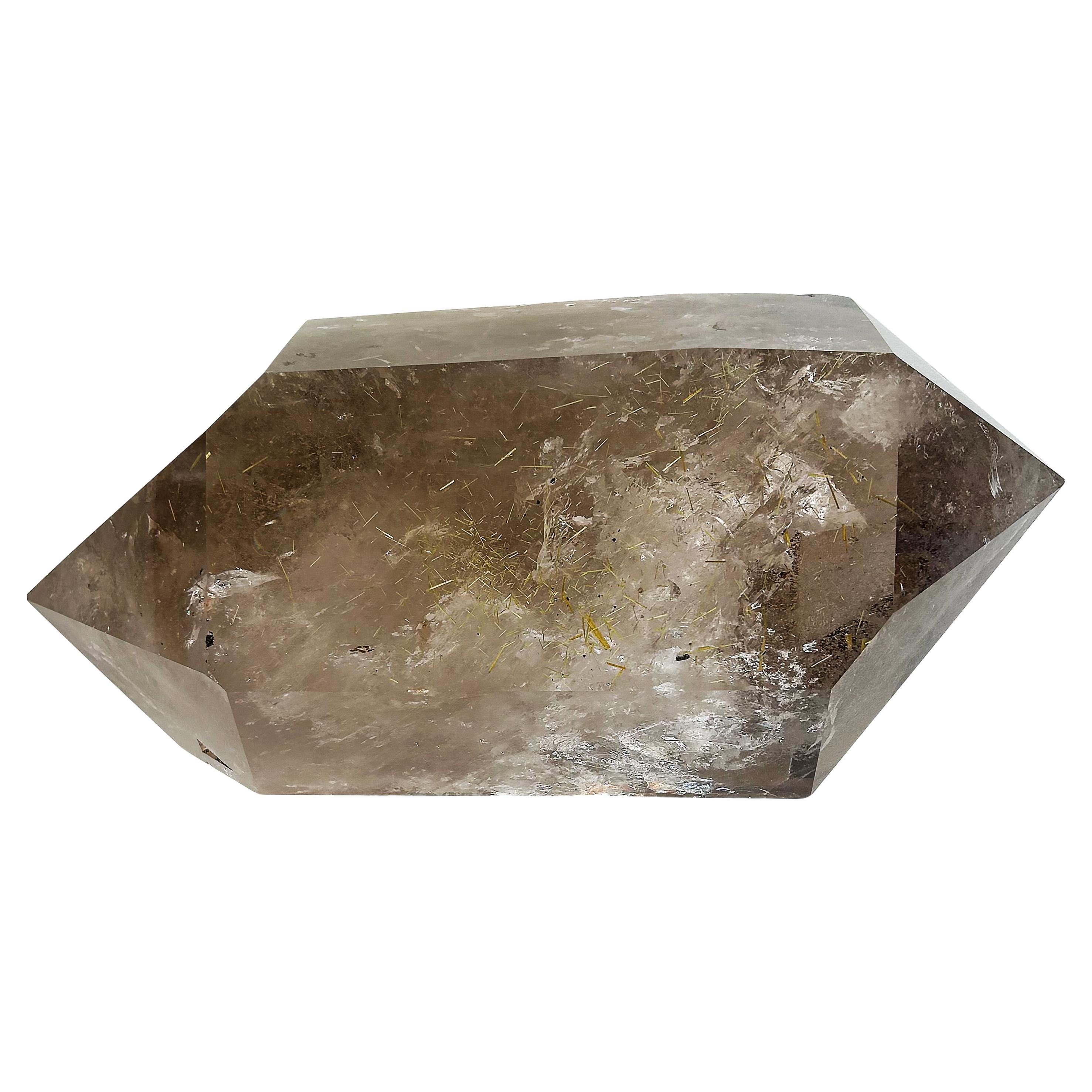 Huge Brazilian Golden Rutile Smoky Quartz Weighs 29 lbs. Double Terminated Point For Sale