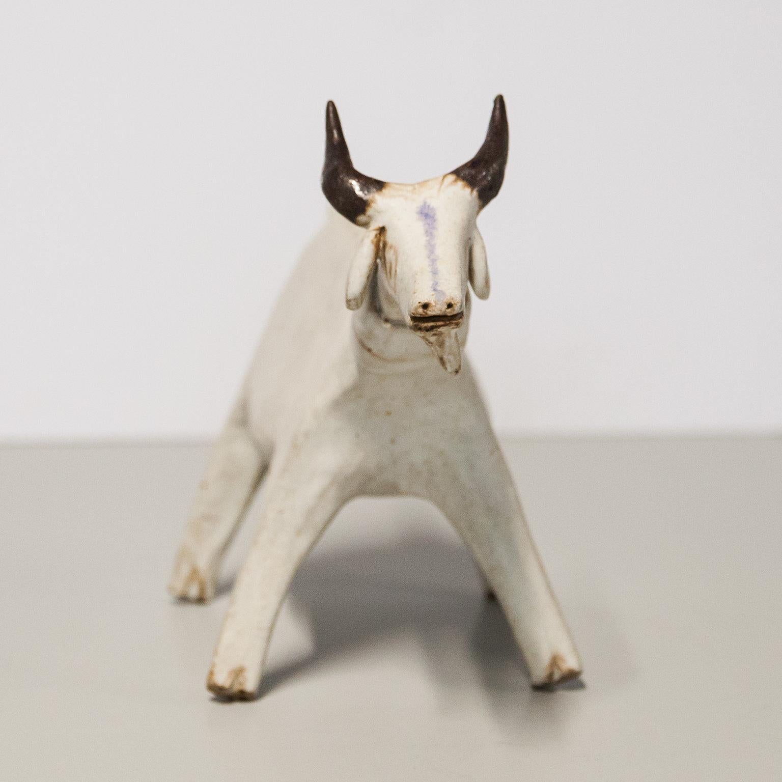 Italian Huge Bruno Gambone Greige Stoneware Goat Sculpture For Sale