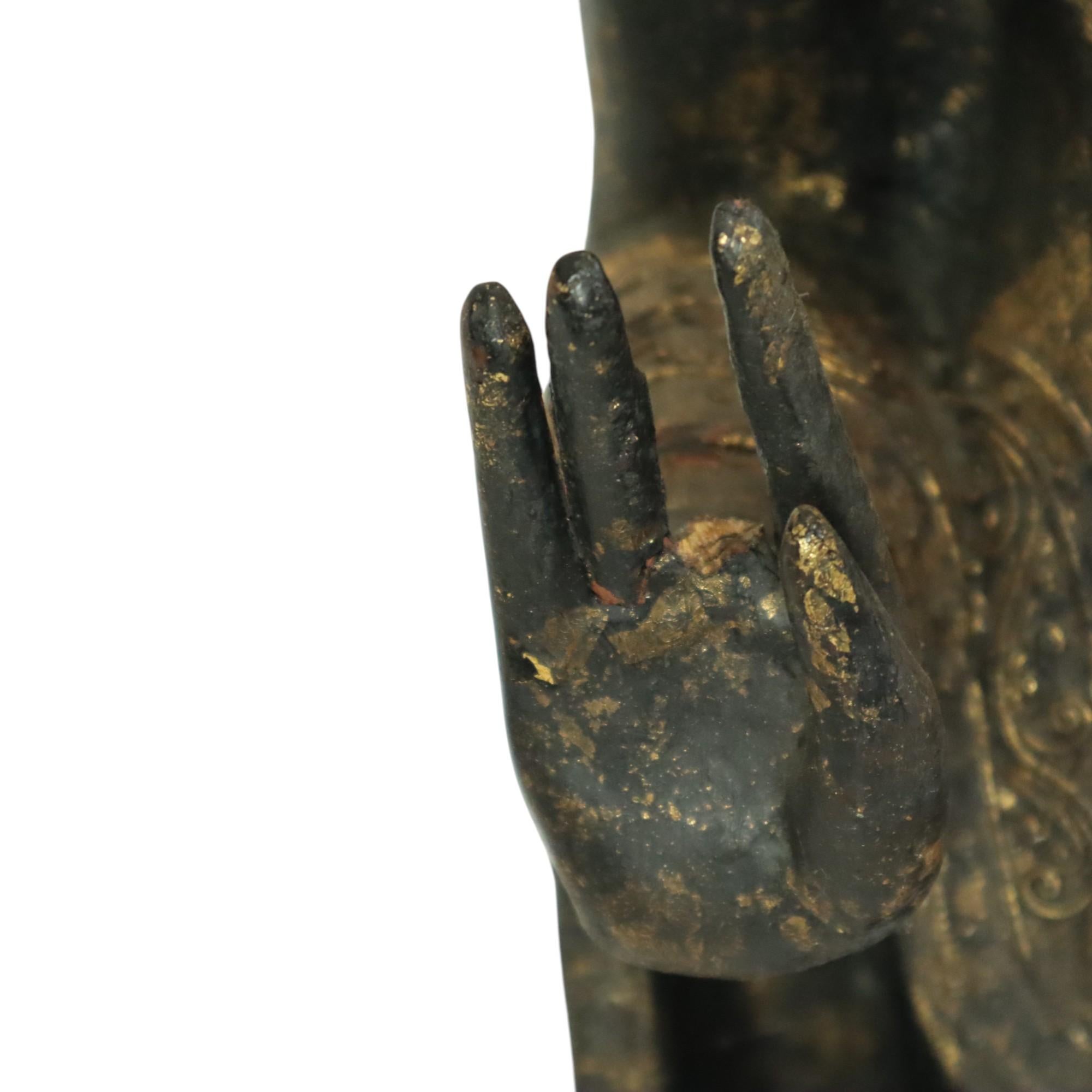Enorme Buda Estatua de Madera Dorada Birmania Envejecida 135cm en venta 5