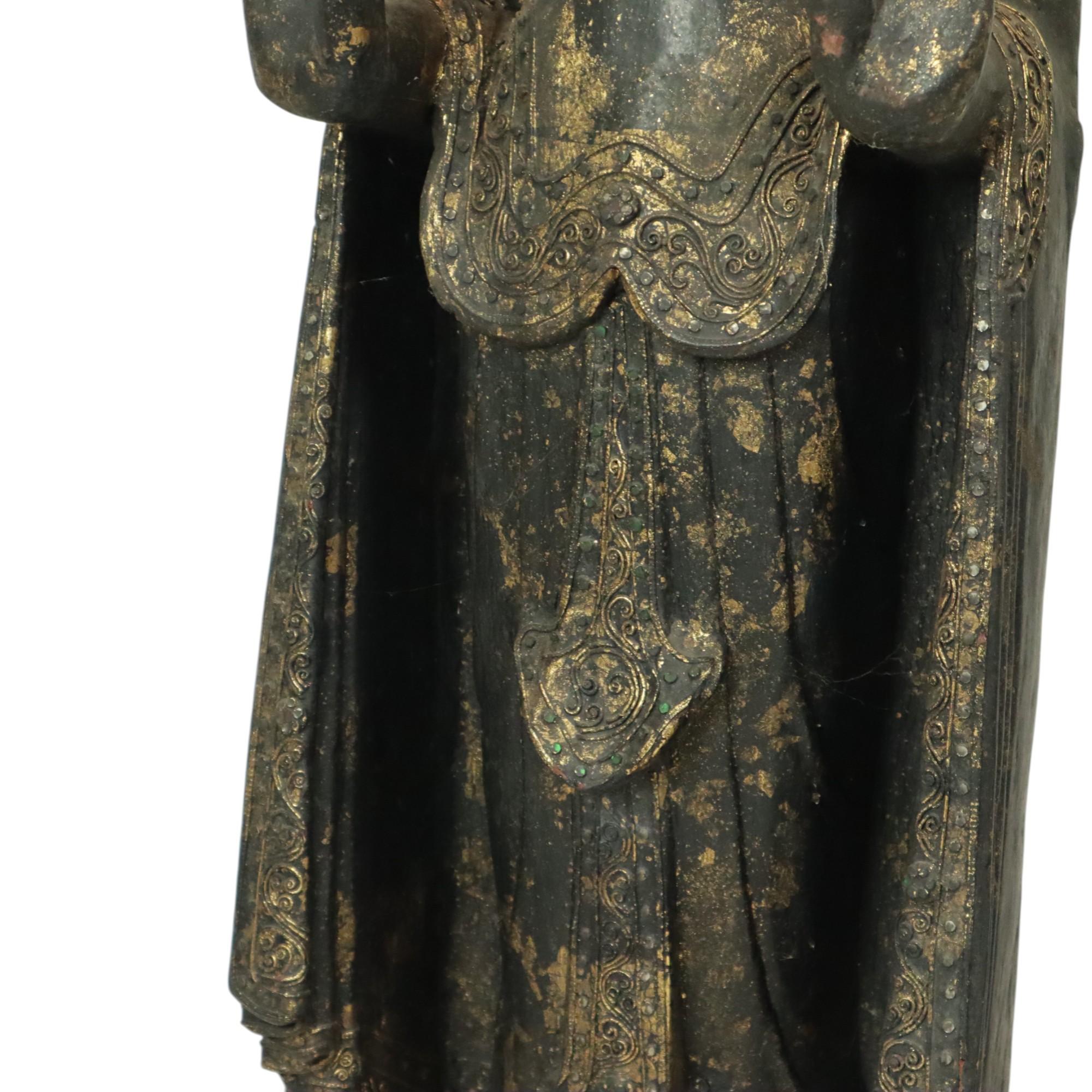 Enorme Buda Estatua de Madera Dorada Birmania Envejecida 135cm en venta 9
