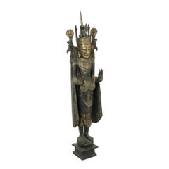 Huge Buddha Gilded Wood Statue Burma Weathered 135cm