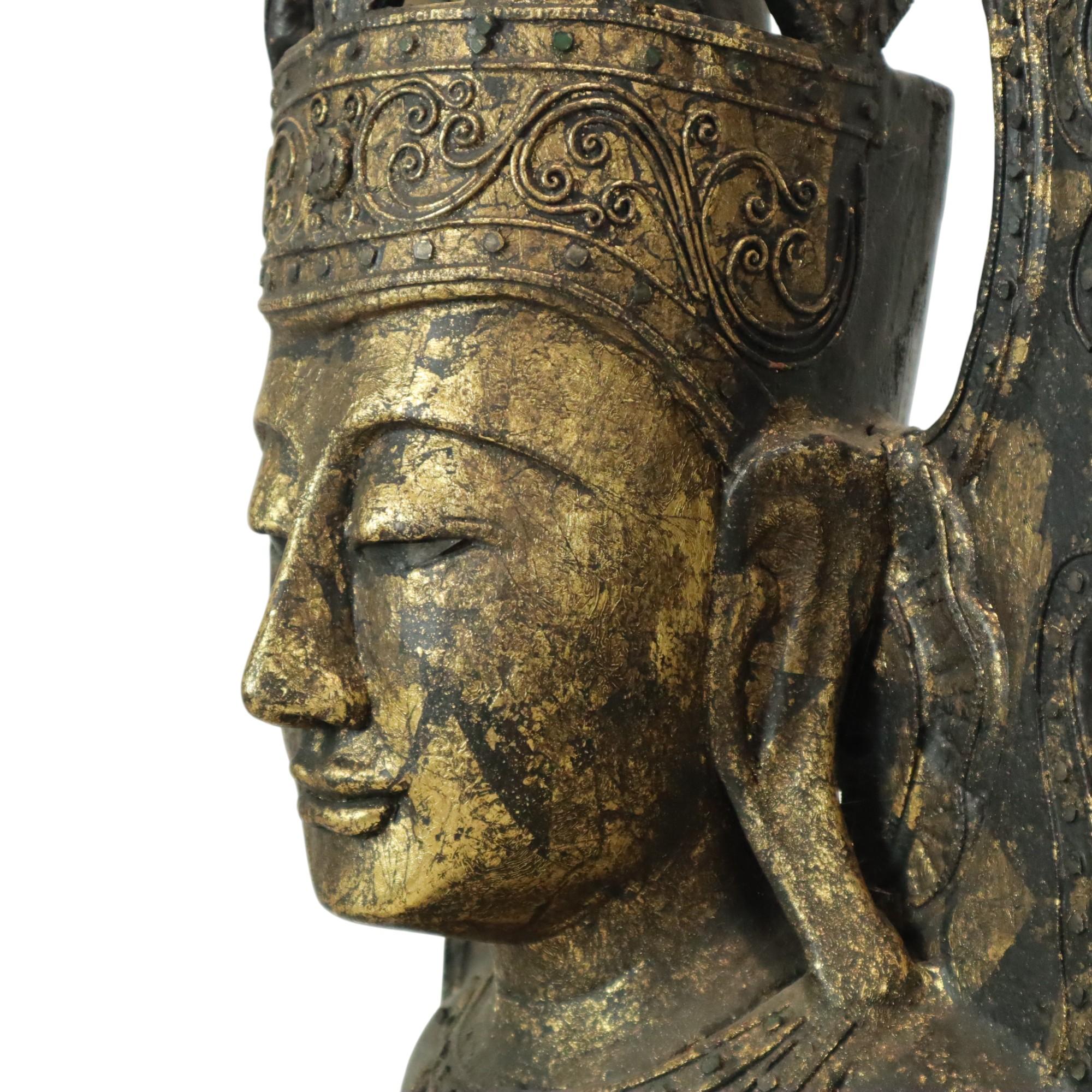 Enorme Buda Estatua de Madera Dorada Birmania Envejecida 135cm en venta 2
