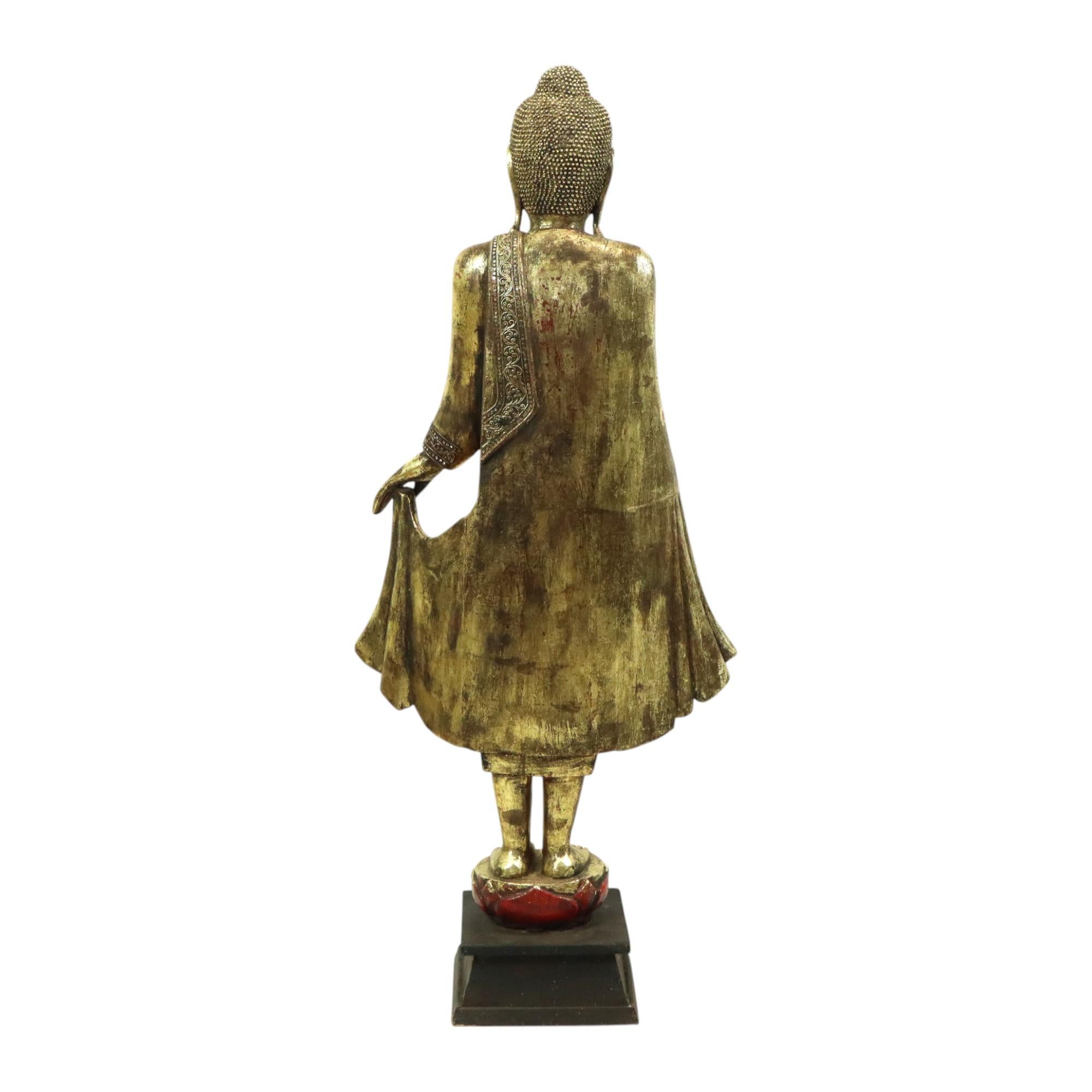 Huge Buddha Statue Gilded Wood Mandalay Burma 140cm 4
