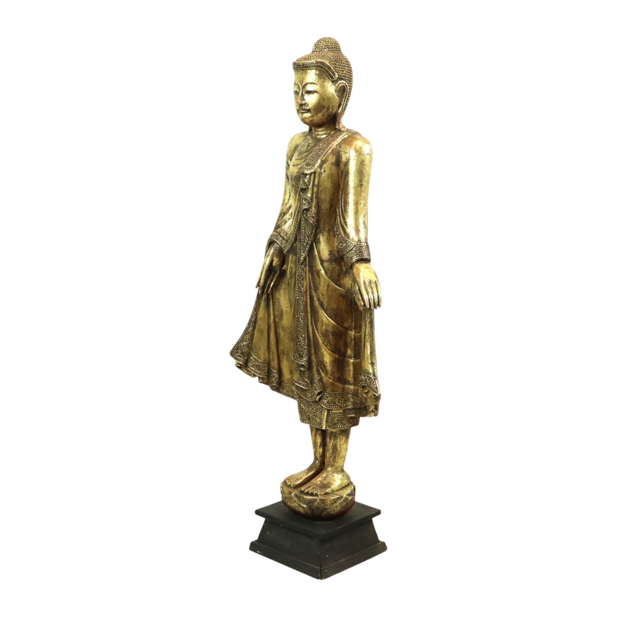 Huge Buddha Statue Gilded Wood Mandalay Burma 140cm 6