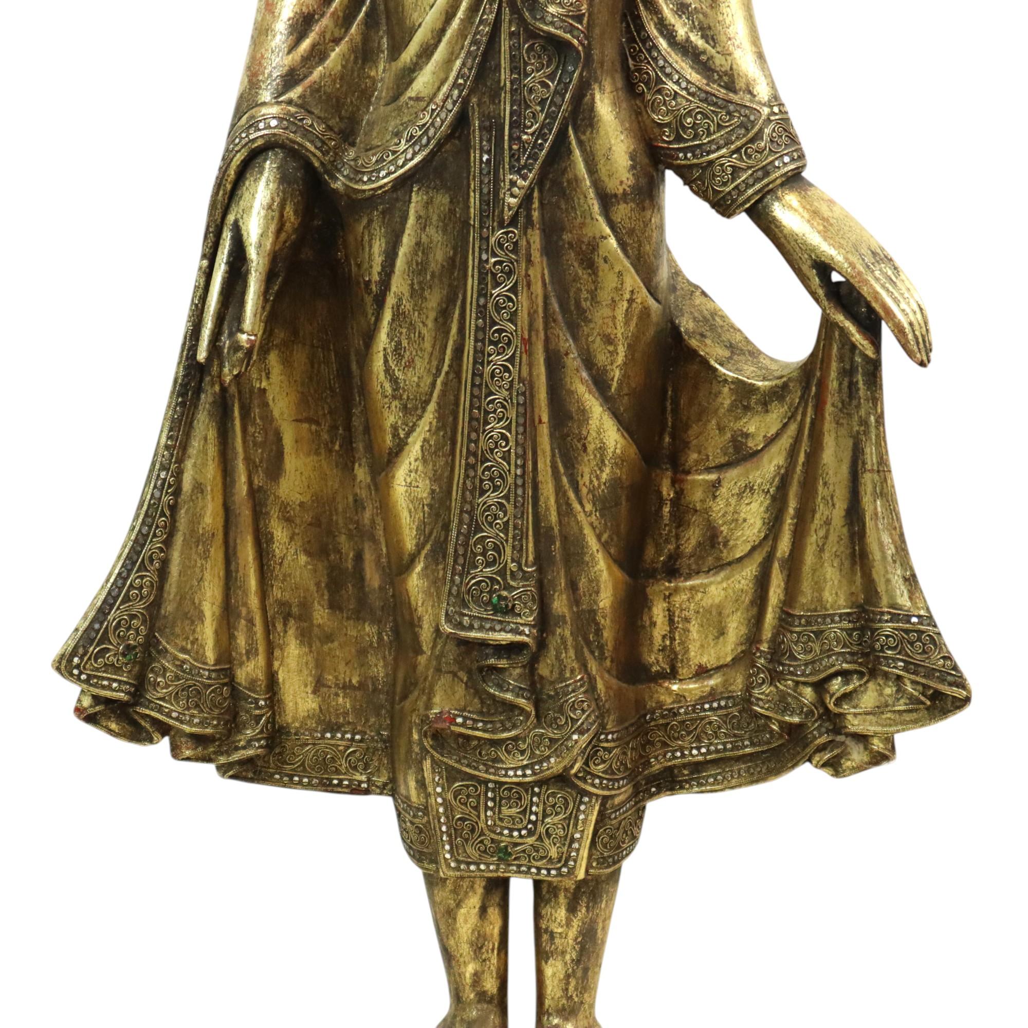 Asian Huge Buddha Statue Gilded Wood Mandalay Burma 140cm