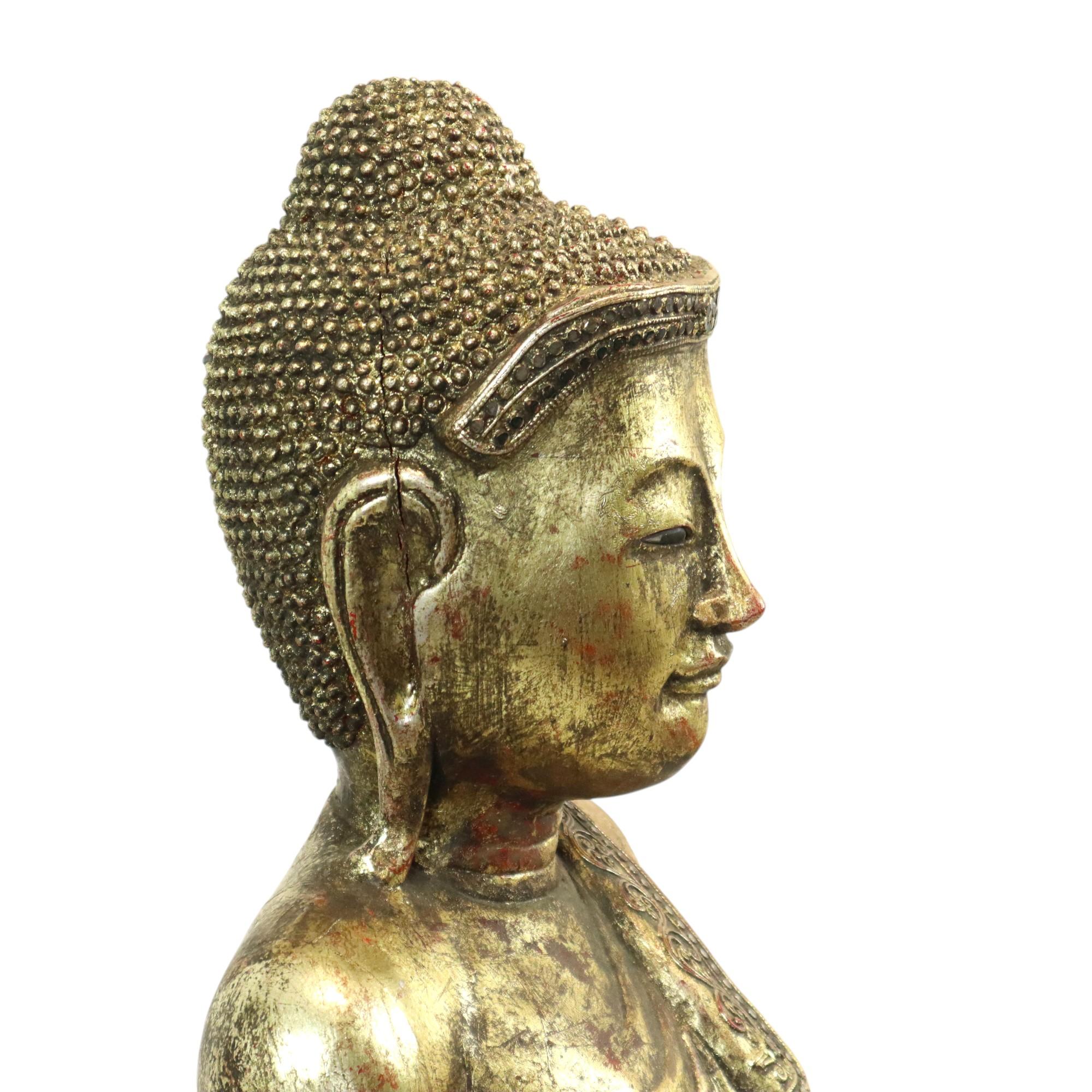 20th Century Huge Buddha Statue Gilded Wood Mandalay Burma 140cm