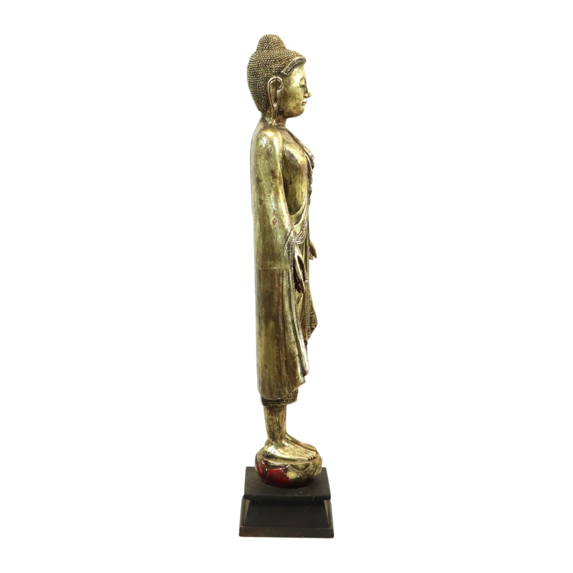 Huge Buddha Statue Gilded Wood Mandalay Burma 140cm 3