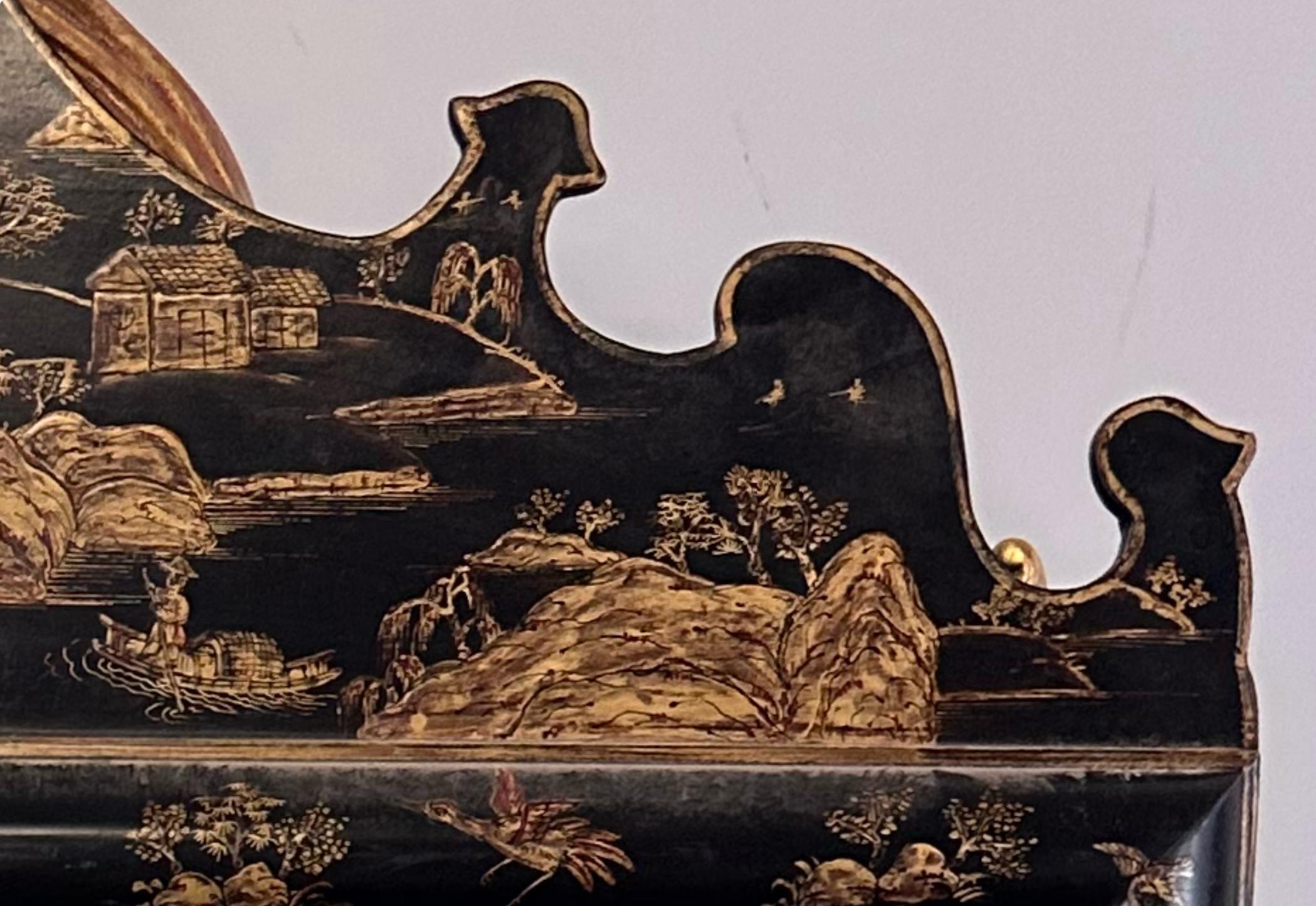 Huge Burton-Ching 18th C Style Charles II Black Chinoiserie Regency Mirror.