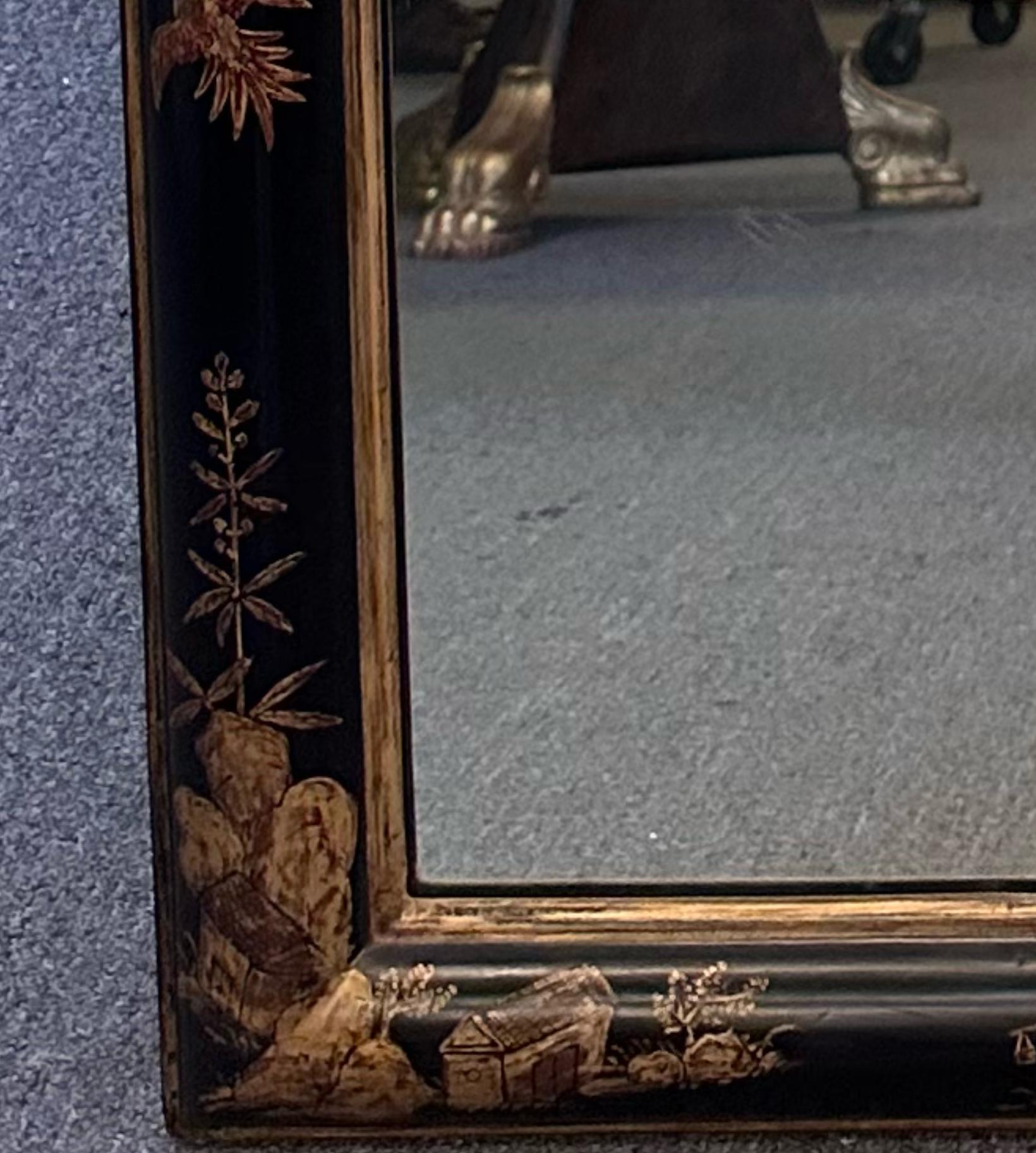 Huge Burton-Ching 18th C Style Charles II Black Chinoiserie Regency Mirror In Good Condition For Sale In LOS ANGELES, CA