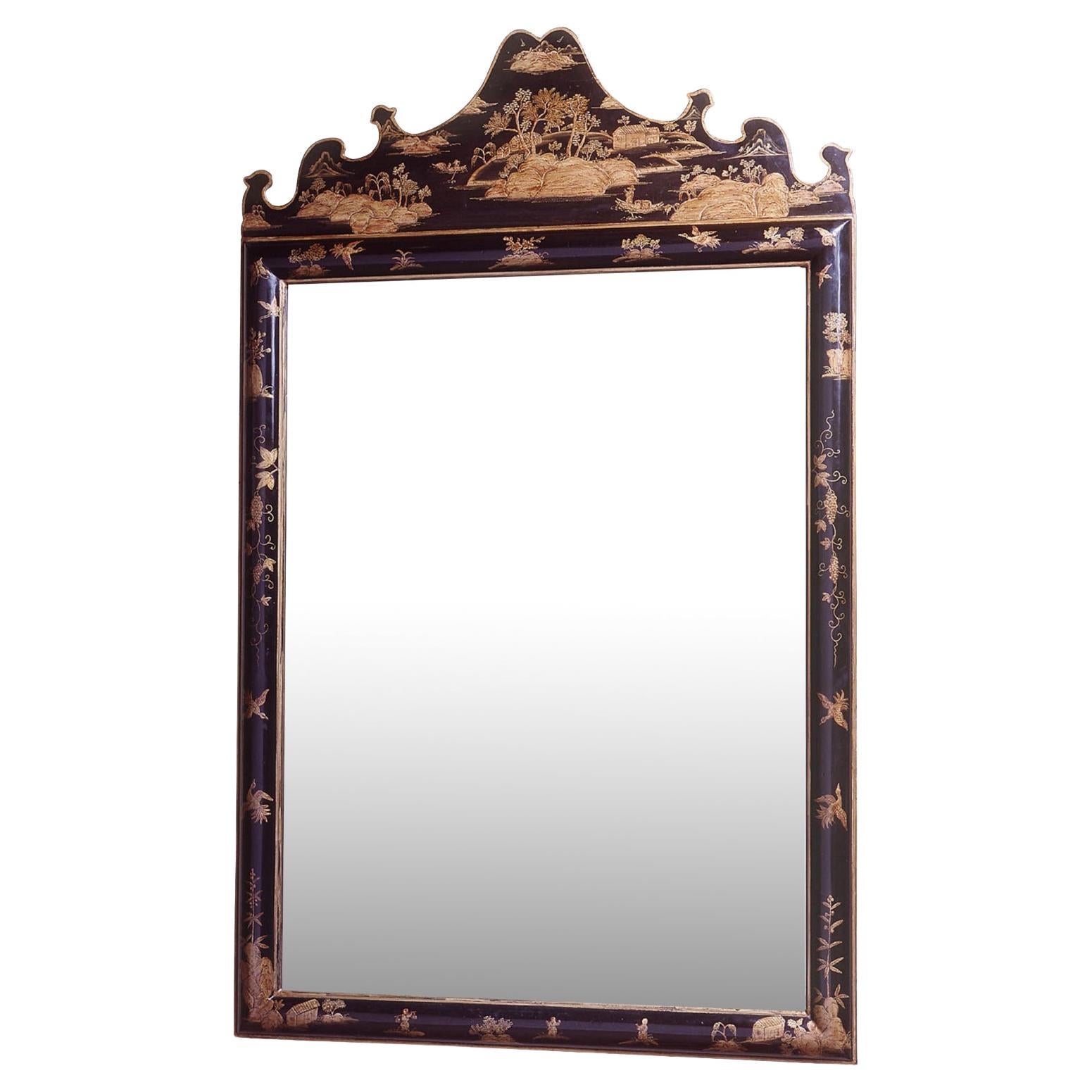 Huge Burton-Ching 18th C Style Charles II Black Chinoiserie Regency Mirror