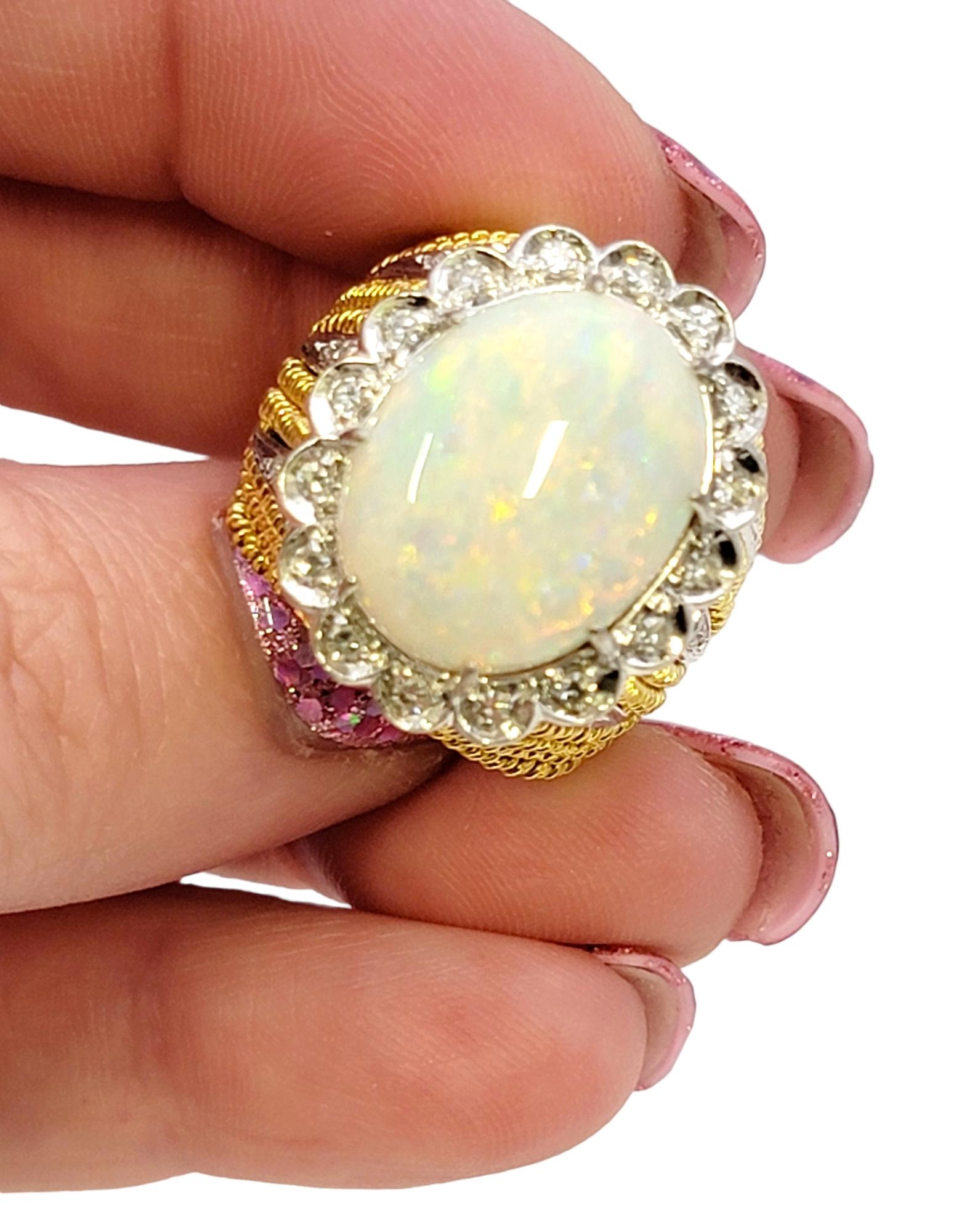 Huge Cabochon Opal Cocktail Ring with Diamond Halo in 18 Karat Yellow Gold For Sale 5