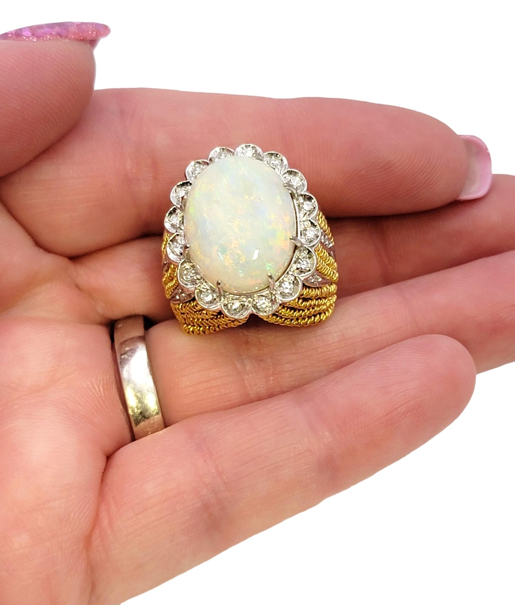 Huge Cabochon Opal Cocktail Ring with Diamond Halo in 18 Karat Yellow Gold For Sale 6