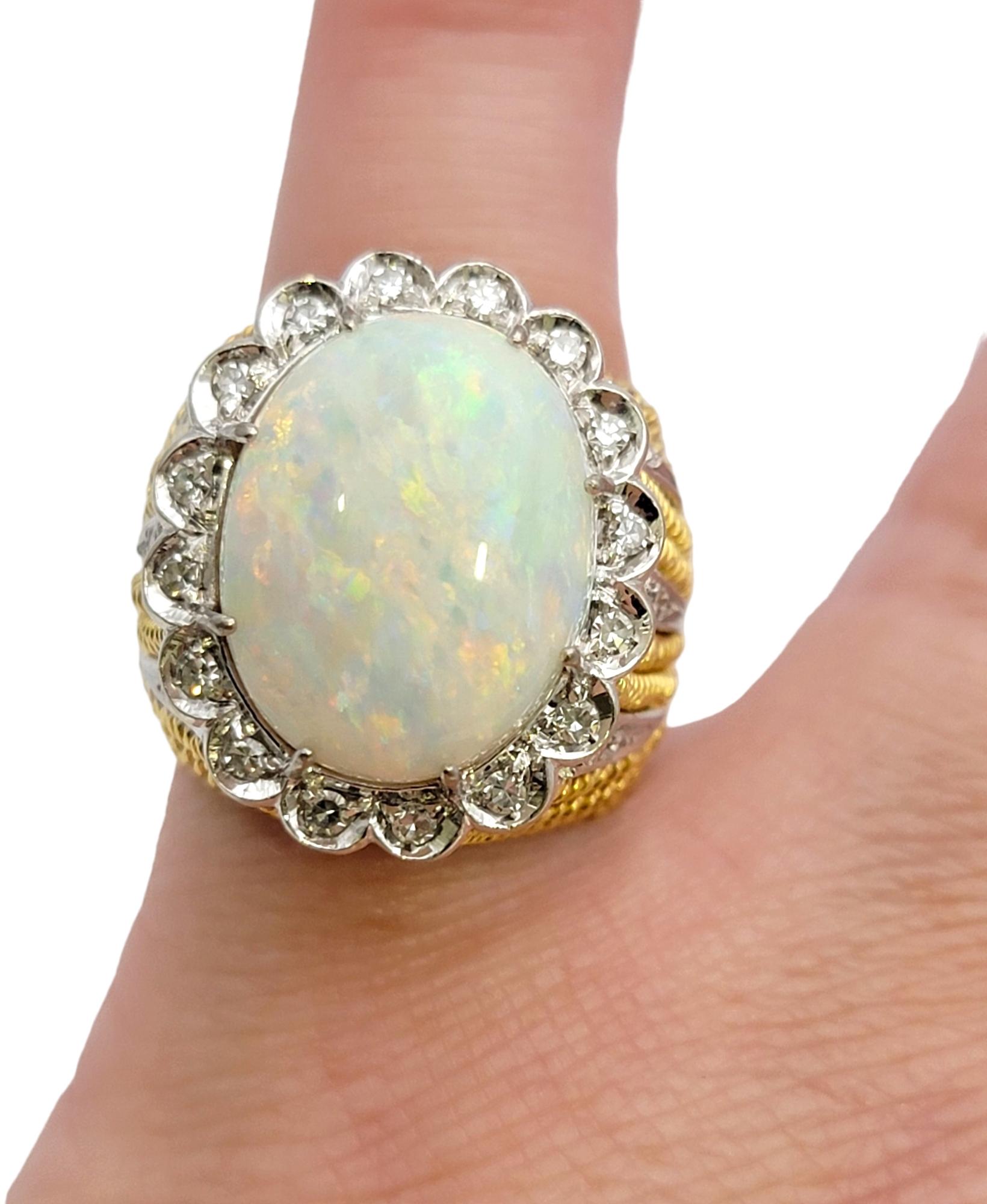 Huge Cabochon Opal Cocktail Ring with Diamond Halo in 18 Karat Yellow Gold For Sale 8