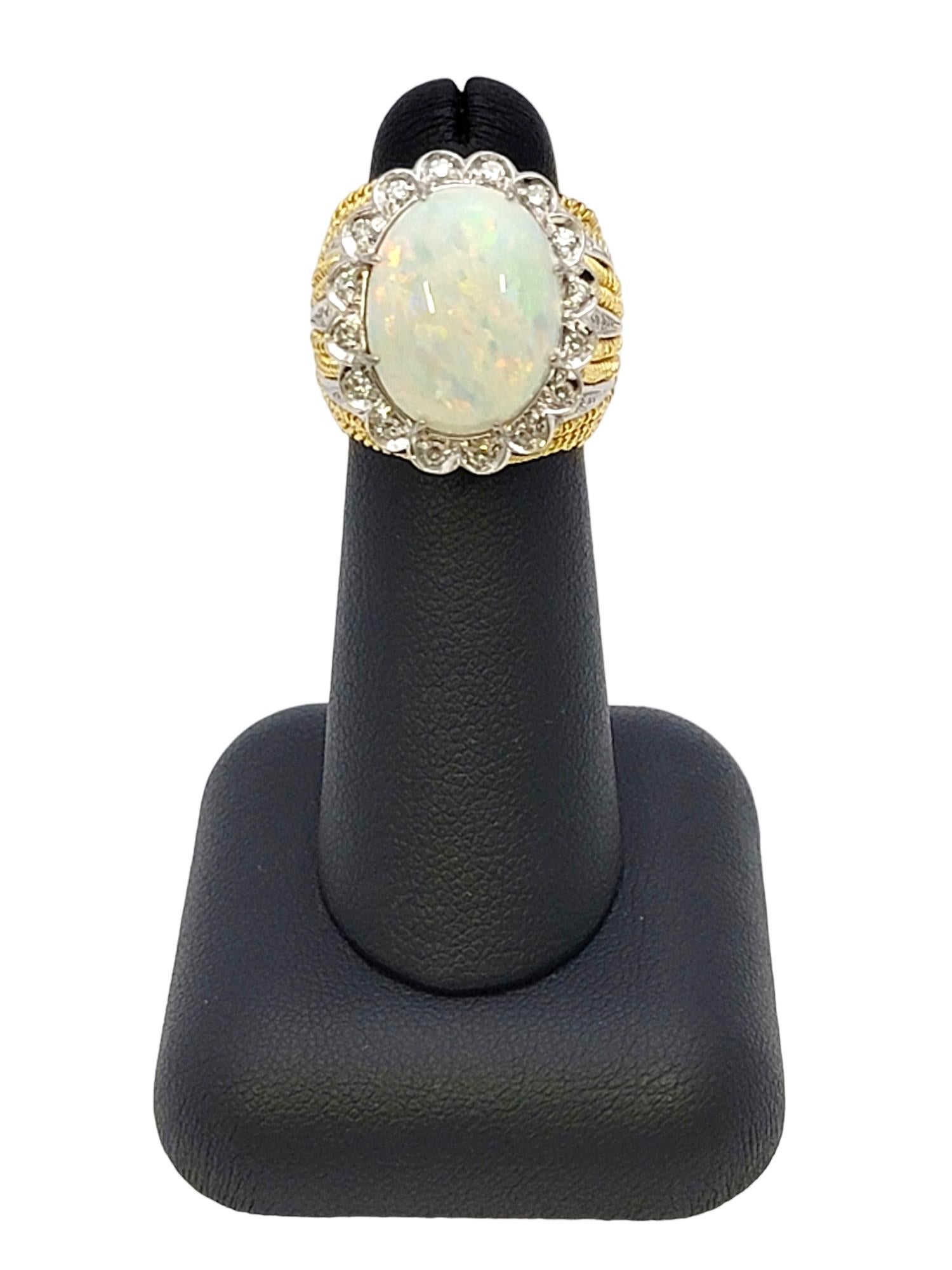 Huge Cabochon Opal Cocktail Ring with Diamond Halo in 18 Karat Yellow Gold For Sale 9