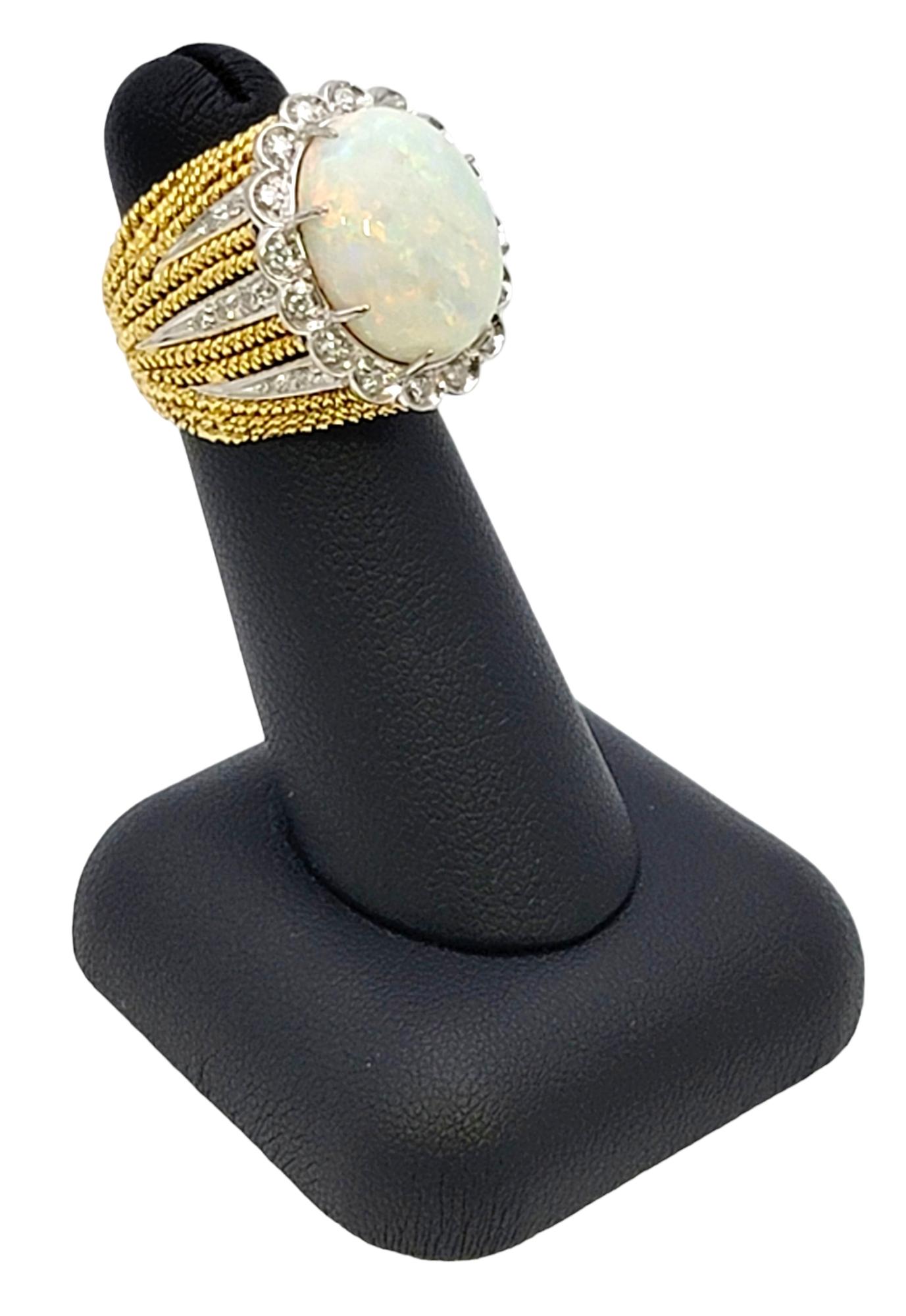 Huge Cabochon Opal Cocktail Ring with Diamond Halo in 18 Karat Yellow Gold For Sale 10
