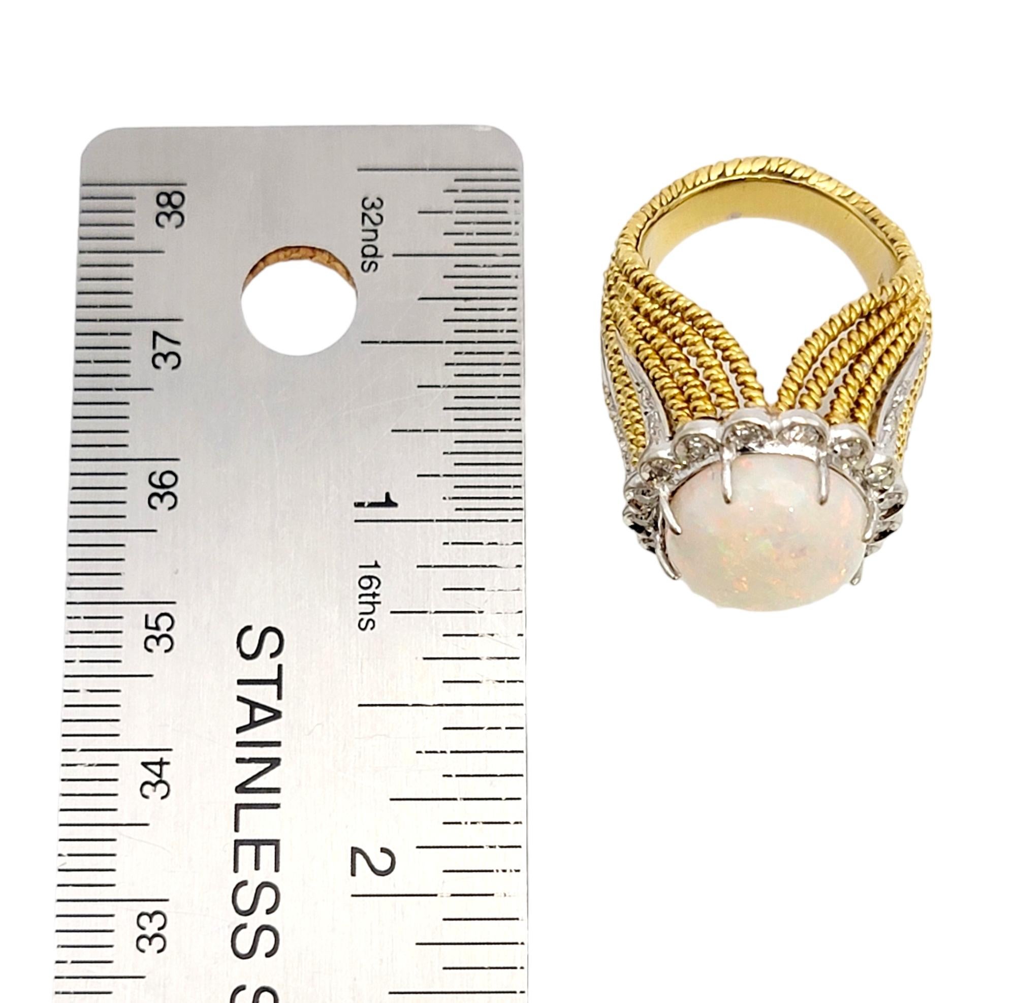 Huge Cabochon Opal Cocktail Ring with Diamond Halo in 18 Karat Yellow Gold For Sale 11