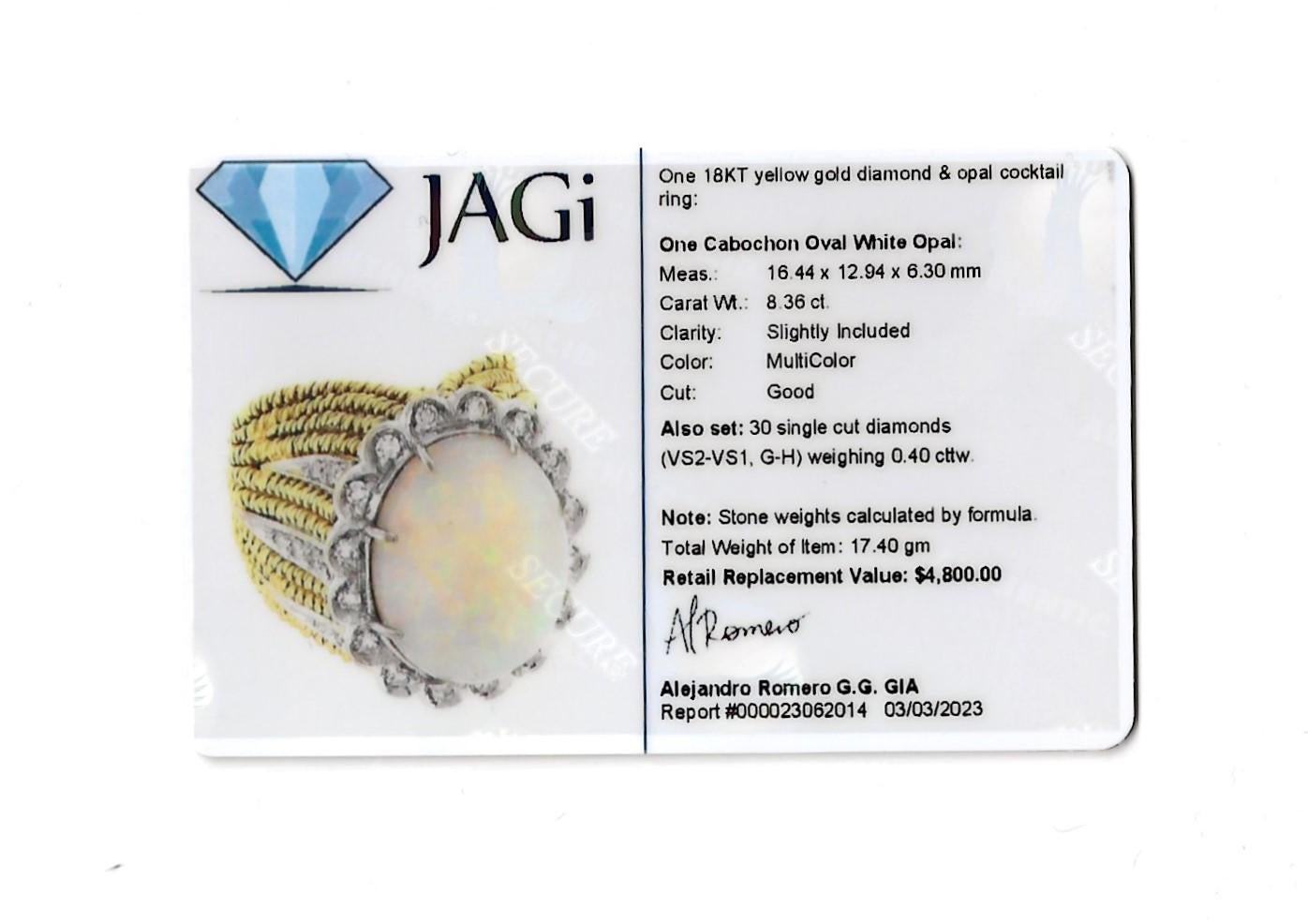 Huge Cabochon Opal Cocktail Ring with Diamond Halo in 18 Karat Yellow Gold For Sale 12