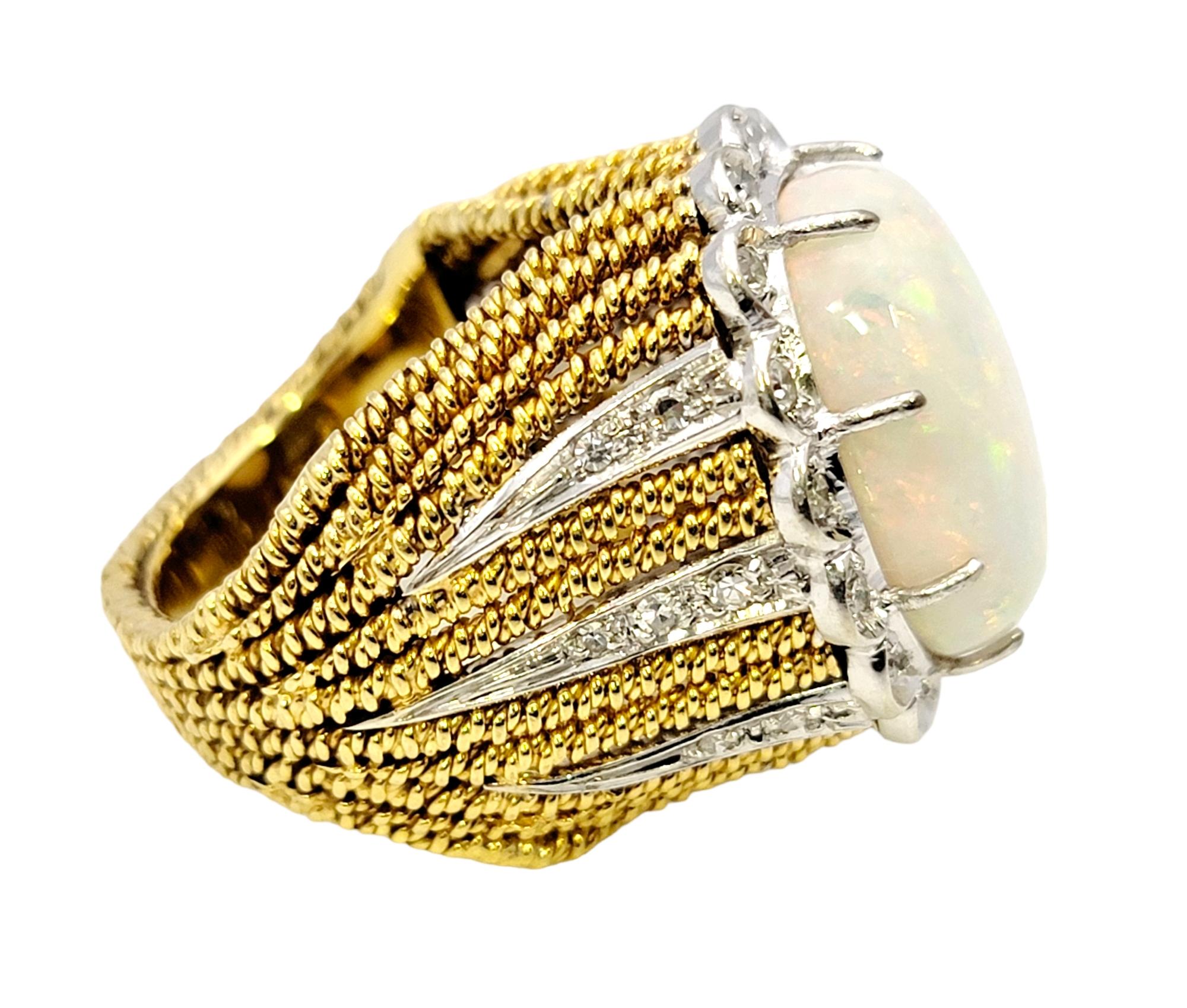 Women's Huge Cabochon Opal Cocktail Ring with Diamond Halo in 18 Karat Yellow Gold For Sale