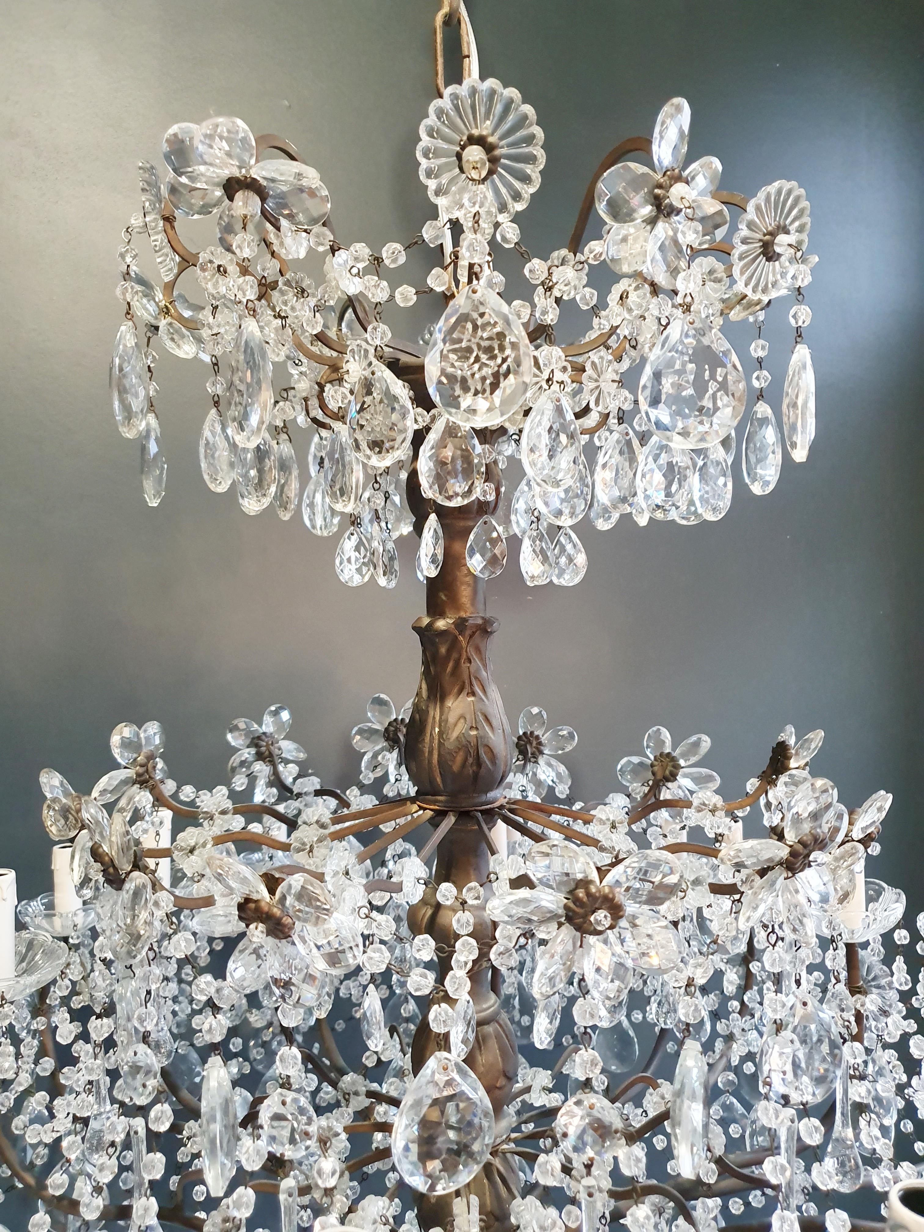 Européen Grand lustre à candélabre ancien en cristal lustre Art Nouveau en vente