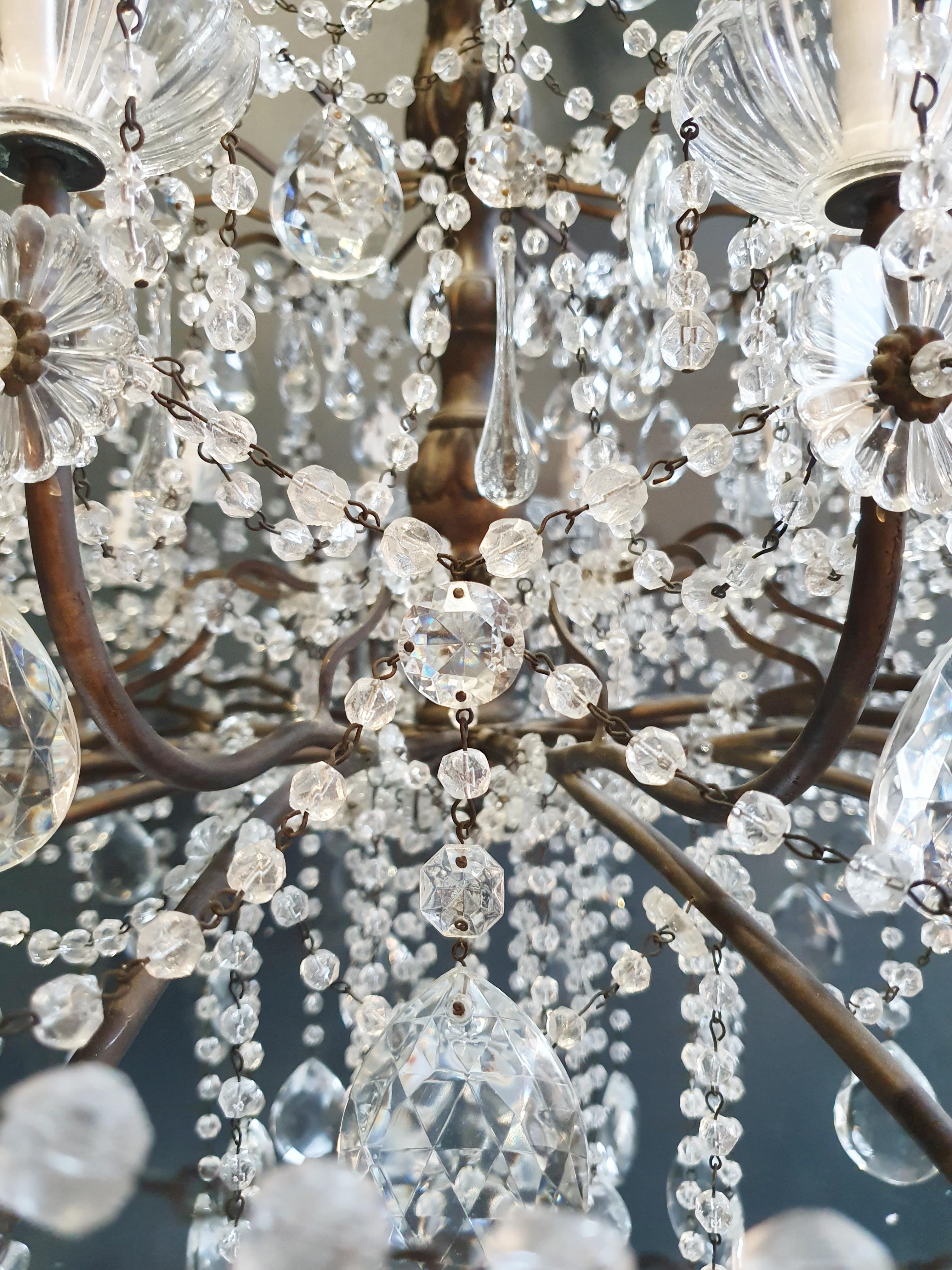 Verre taillé Grand lustre à candélabre ancien en cristal lustre Art Nouveau en vente