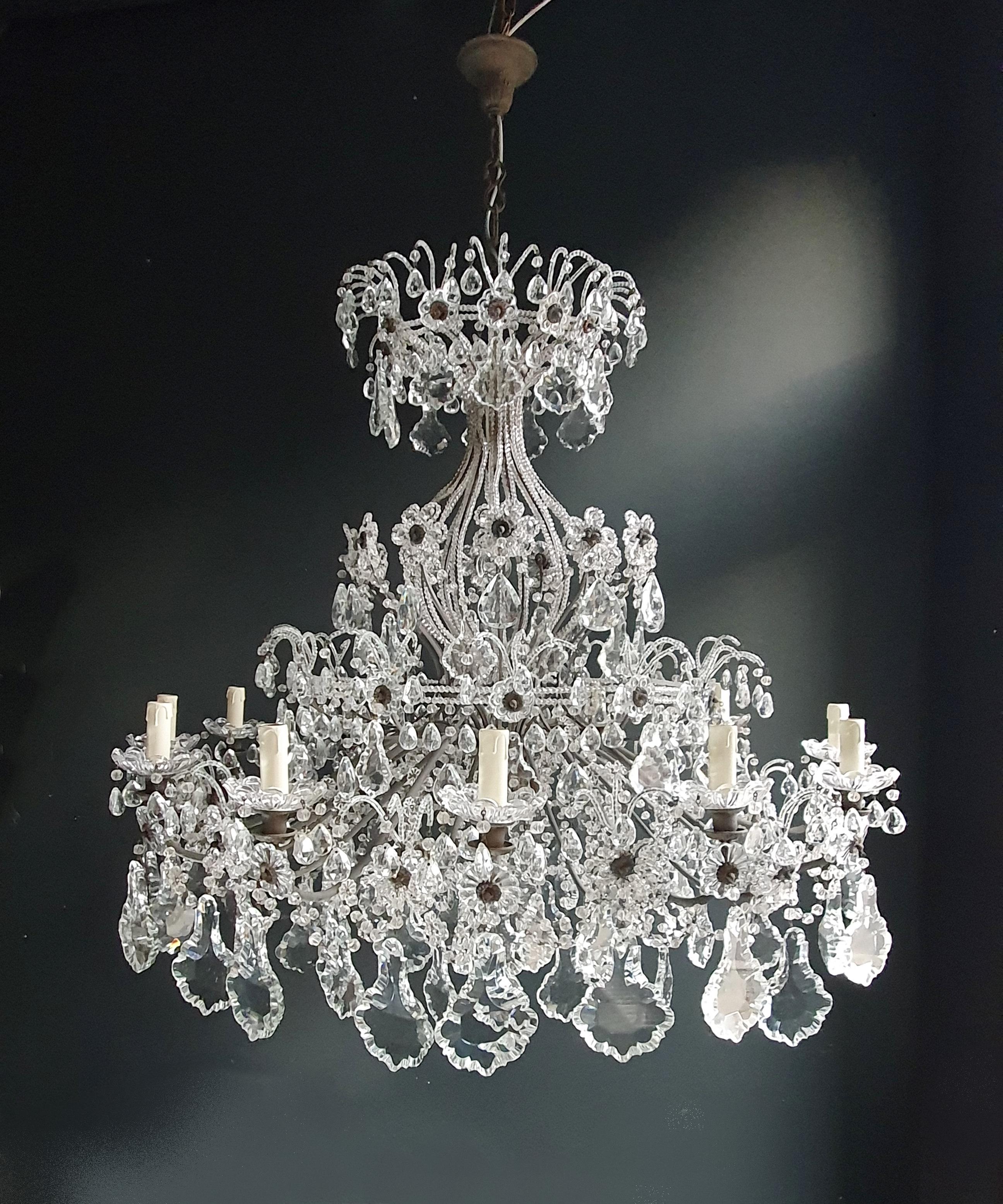 Verre taillé Grand lustre à candélabre ancien en cristal lustre Art Nouveau
