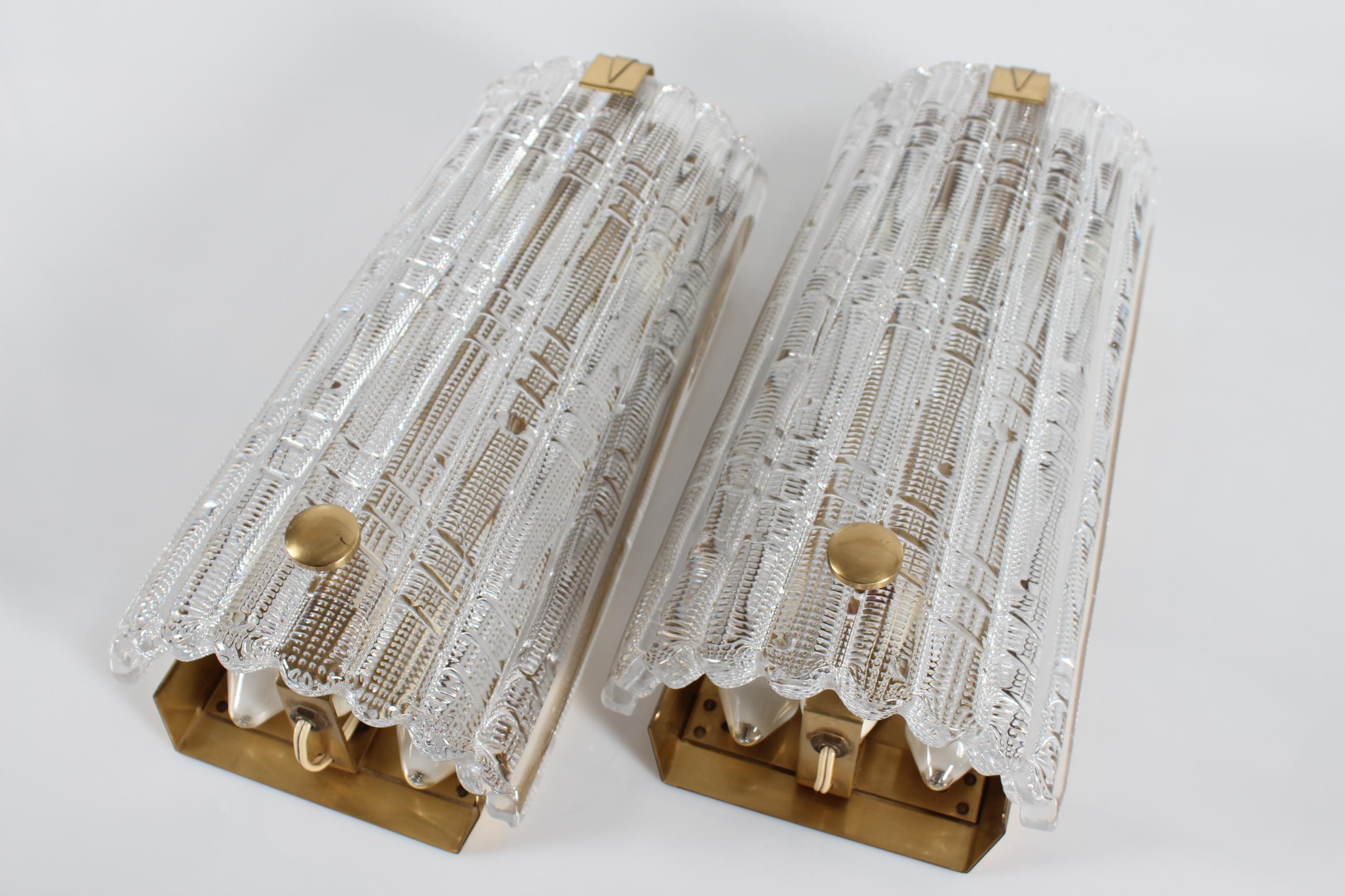 Swedish King Size Carl Fagerlund Vintage Pair Glass Wall Sconces, Orrefors Sweden, 1960