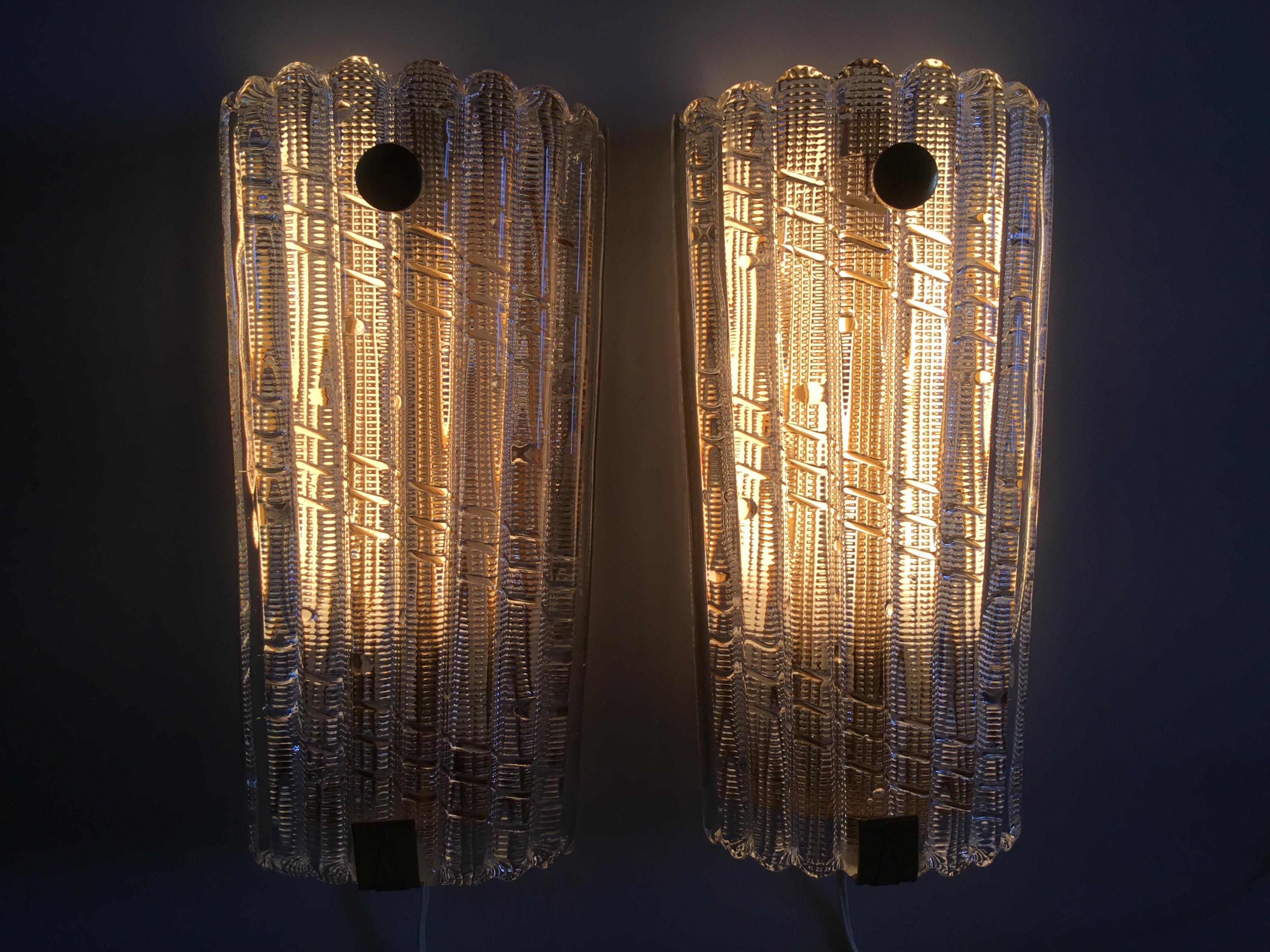 Mid-20th Century King Size Carl Fagerlund Vintage Pair Glass Wall Sconces, Orrefors Sweden, 1960
