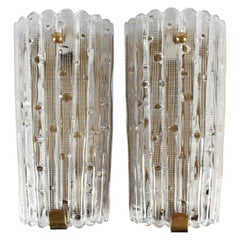 Huge Carl Fagerlund Vintage Pair of Glass Wall Sconces, Orrefors in Sweden, 1960