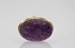Huge Carved Amethyst Ring 14 Karat Yellow Gold
