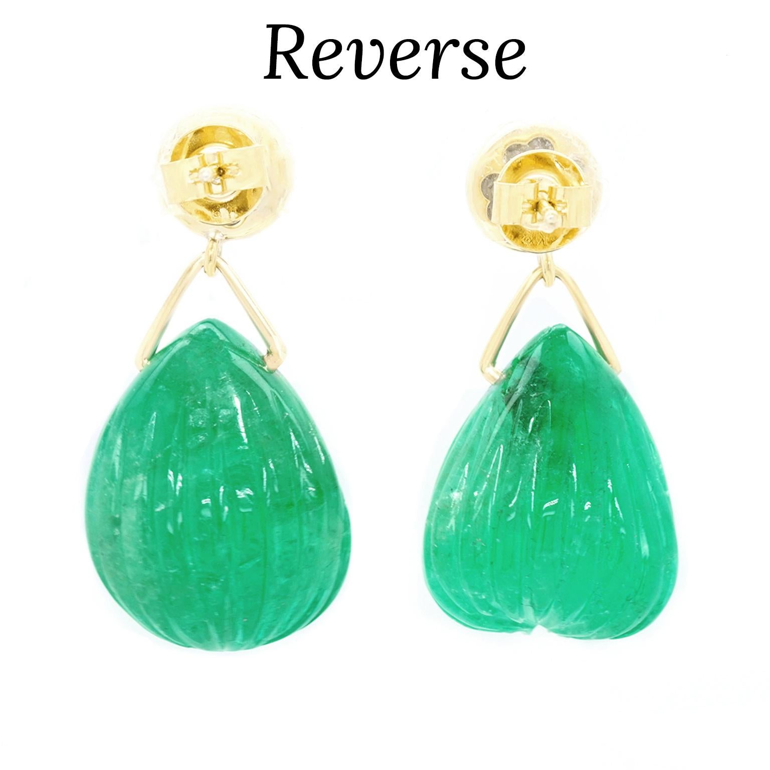 Women's Huge Carved Emerald and Diamond-set Gold Earrings