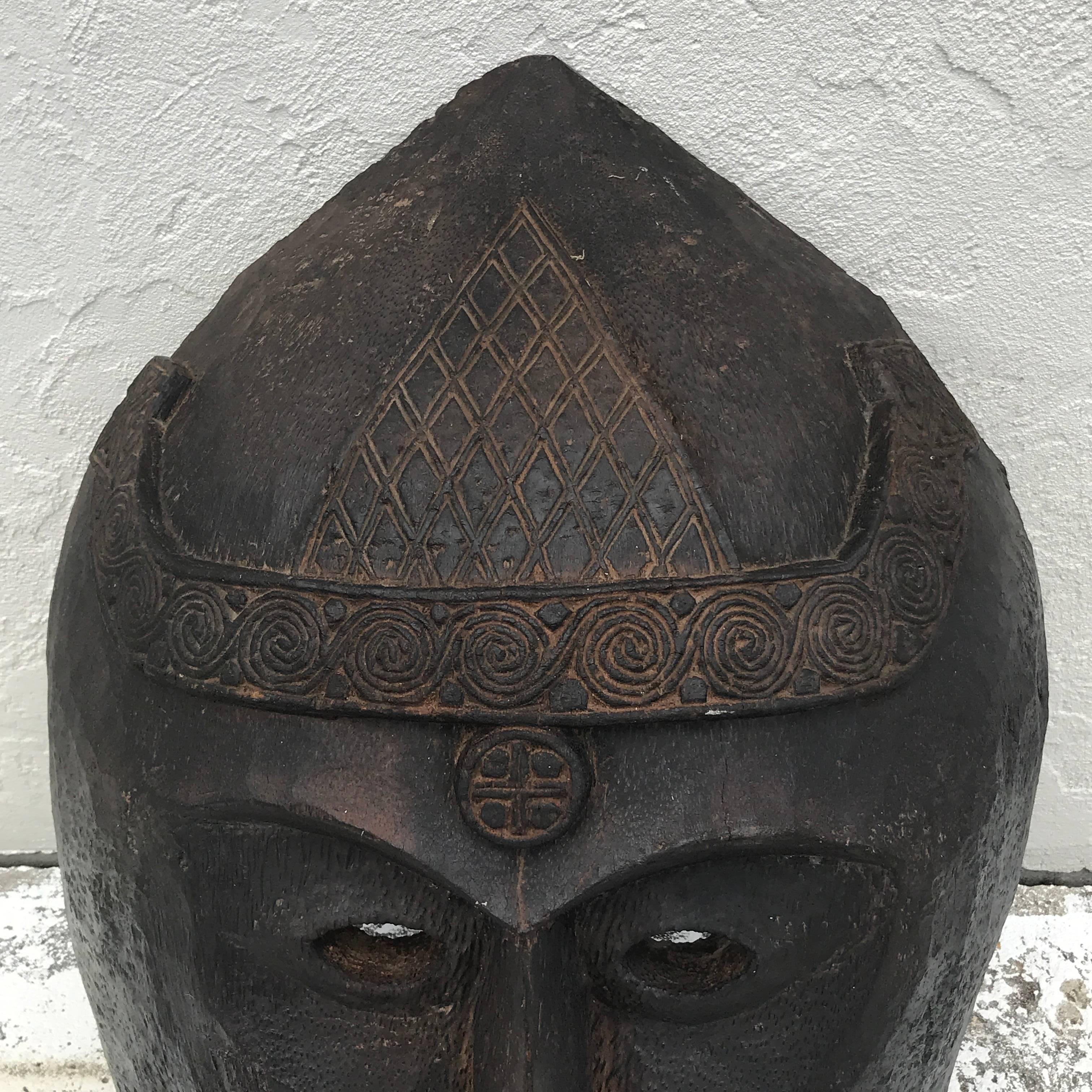 Huge Carved Mahogany Celtic Mask In Good Condition In West Palm Beach, FL