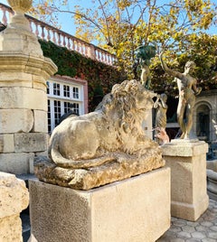 Huge Carved Stone Garden Statue Sculpture of Regal Big Cat Lion Center Piece