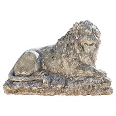 Enorme Escultura de Piedra Tallada para Jardín de León Regio Gran Felino Pieza Central