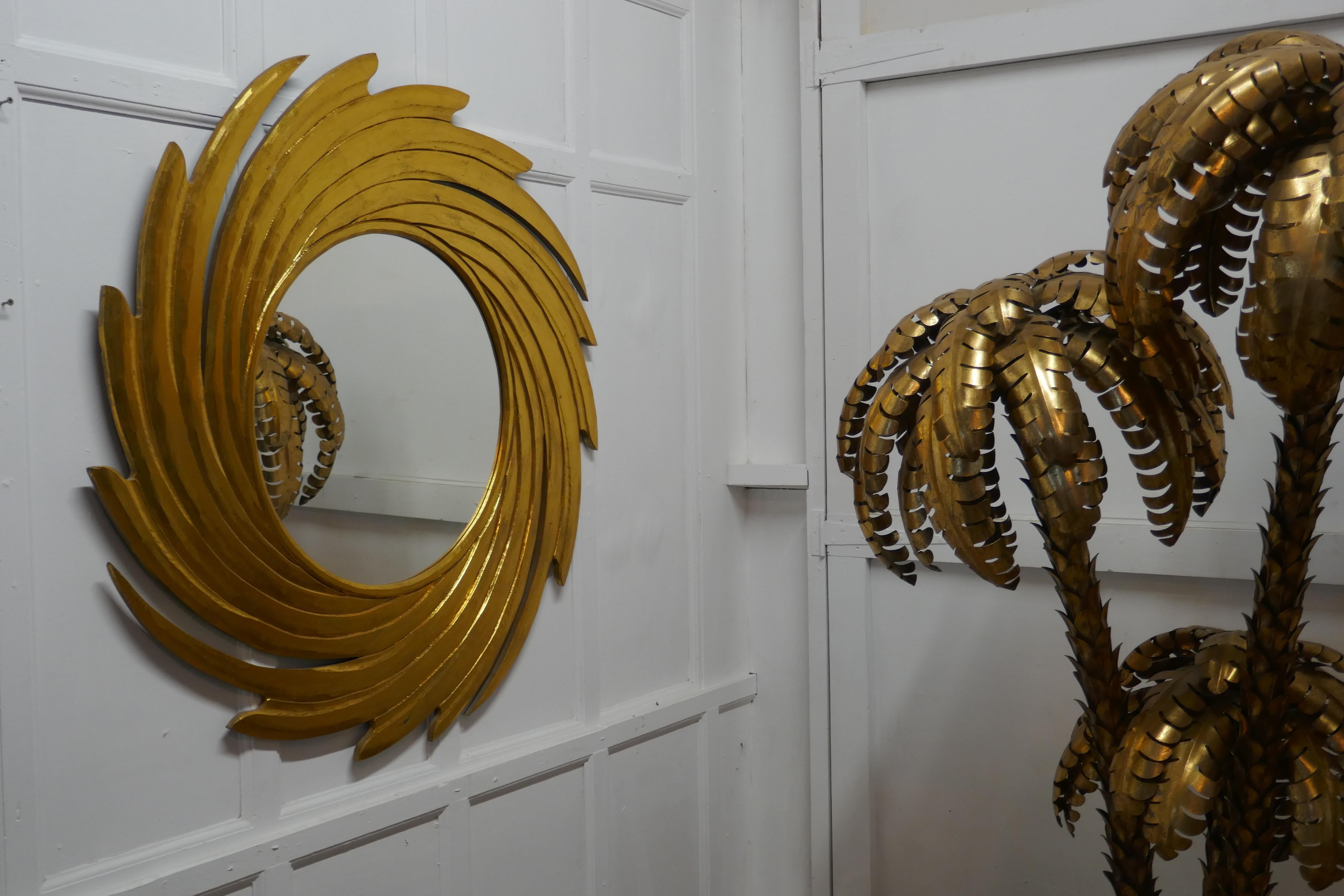 Huge Carved Sunburst Swirl Gilt Mirror In Good Condition For Sale In Chillerton, Isle of Wight