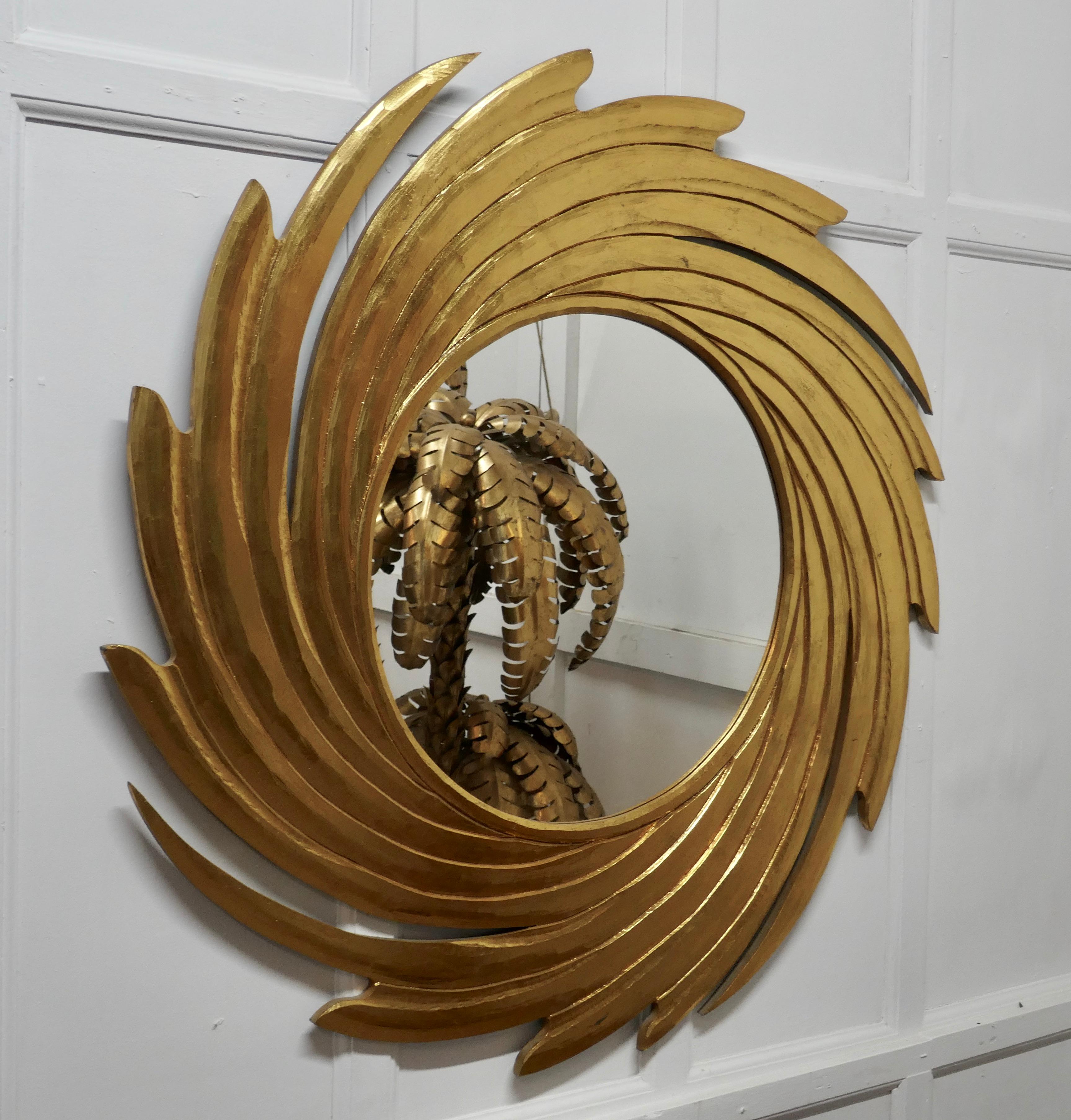 Wood Huge Carved Sunburst Swirl Gilt Mirror For Sale